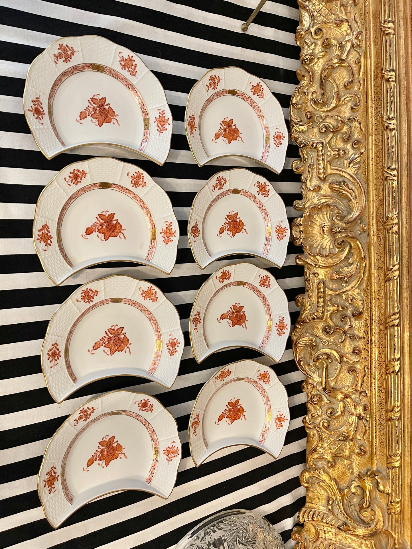 Herend Rust Chinese Bouquet Crescent Salad Plates, Sold in Pairs