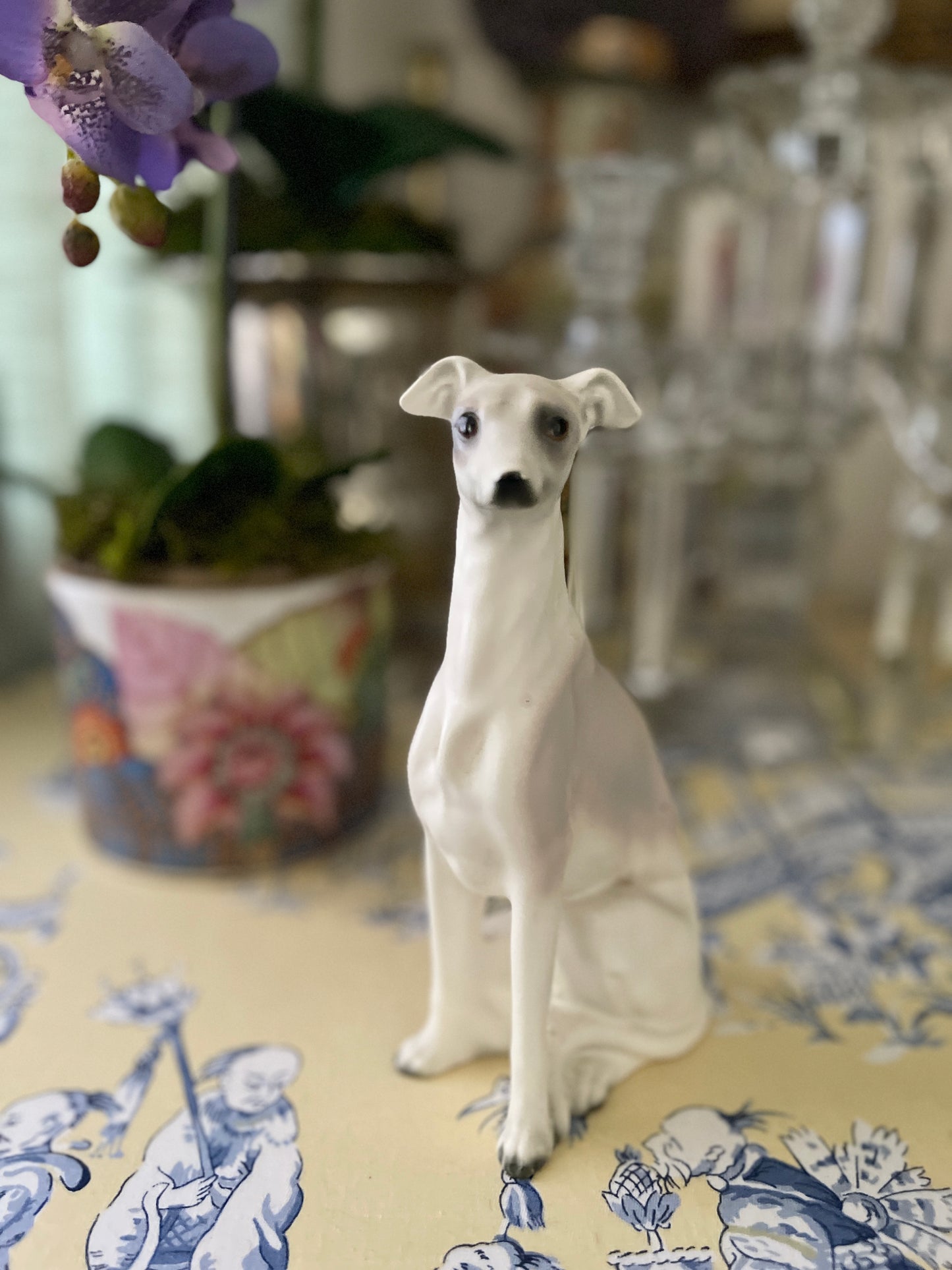 Vintage Whippet Statuette, Hand Painted, Perfect Shelf Decor