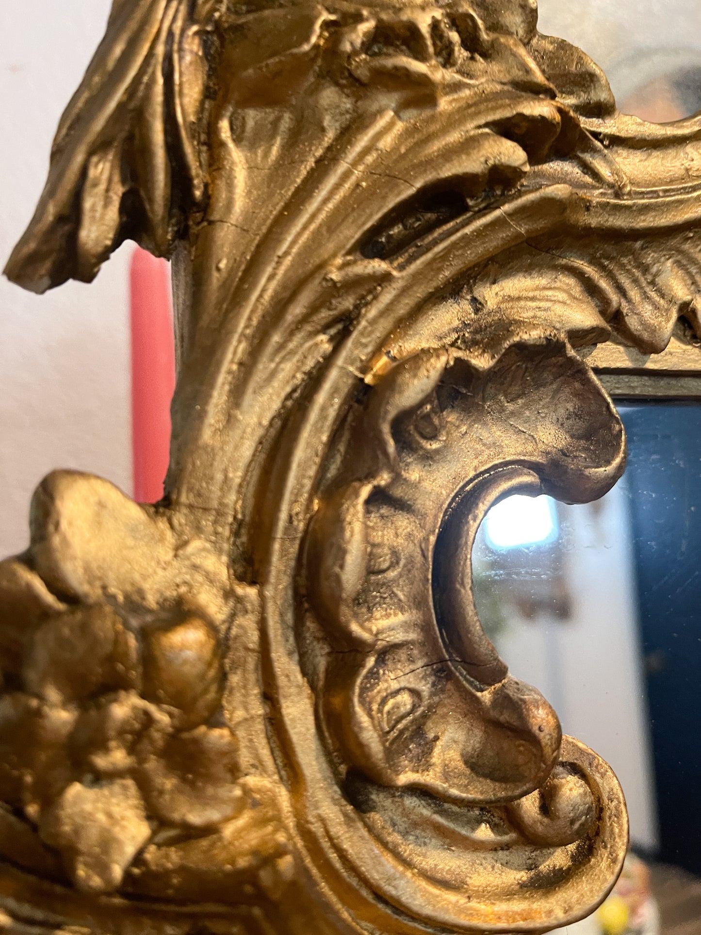Antique Chinoiserie Hand Carved Gilt Wood Pagoda Rococo Mirror with Birds