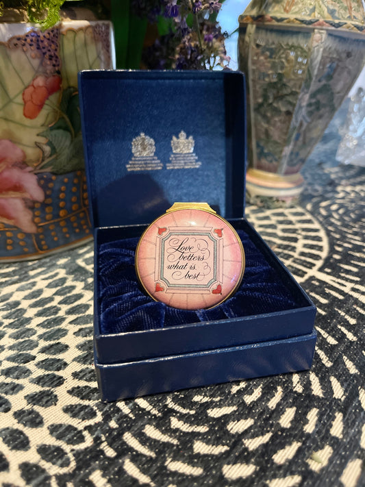 Halcyon Days Pink Enamel Box, Love Betters What is Best, Williams Wordsworth , Heart Detail