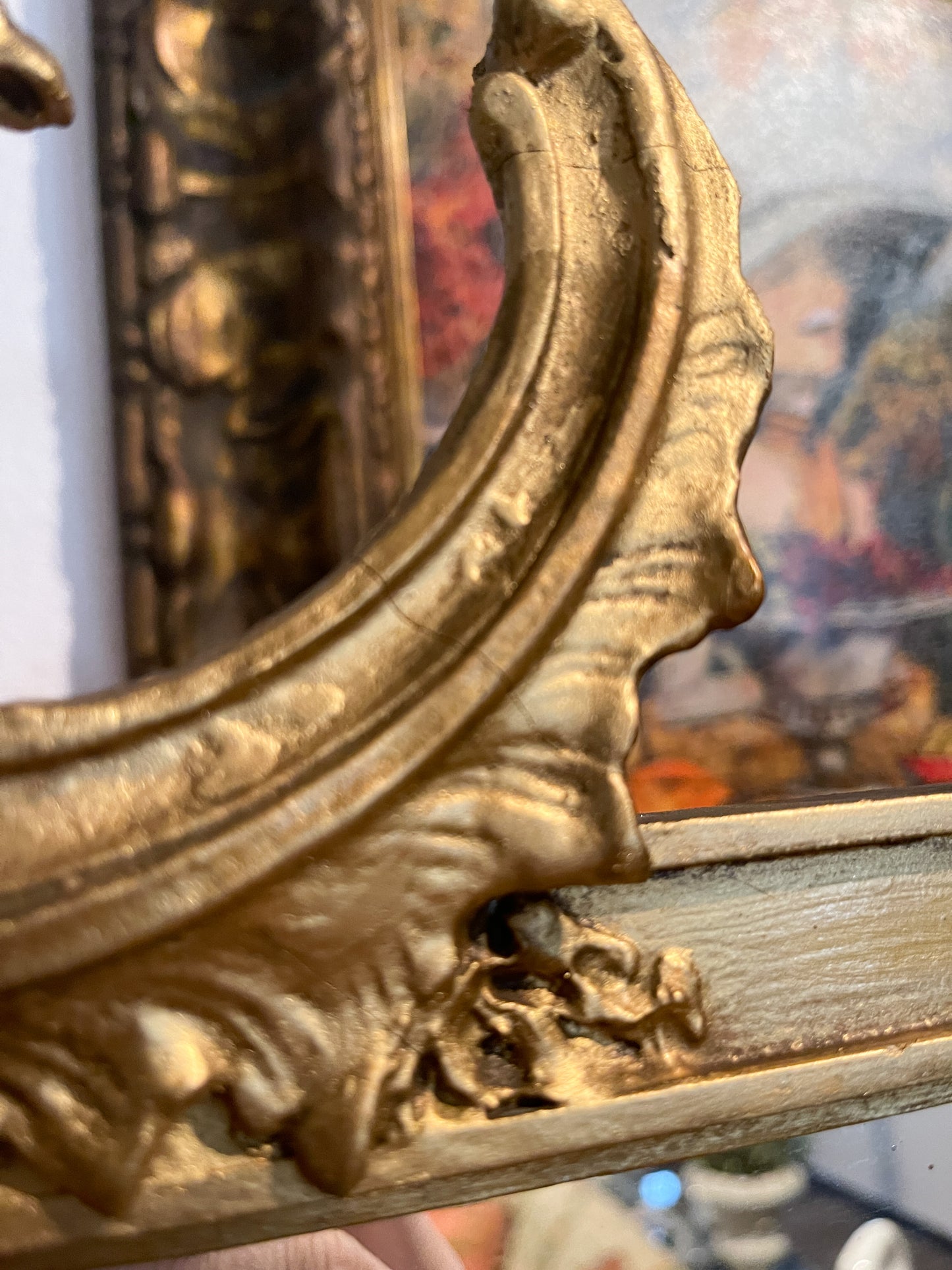 Antique Chinoiserie Hand Carved Gilt Wood Pagoda Rococo Mirror with Birds