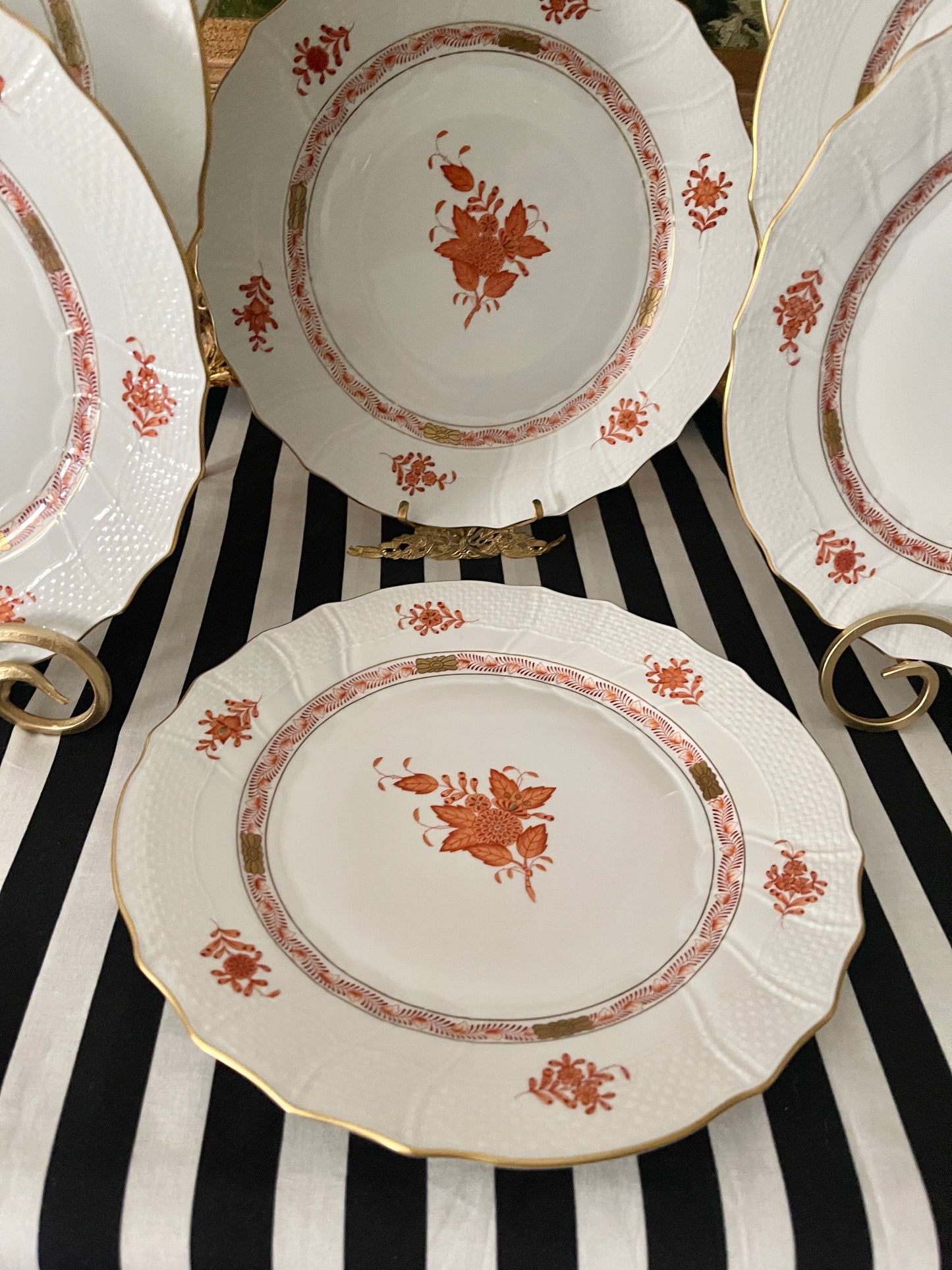 Herend Rust Chinese Bouquet 10.25" Dinner Plates, Sold in Pairs