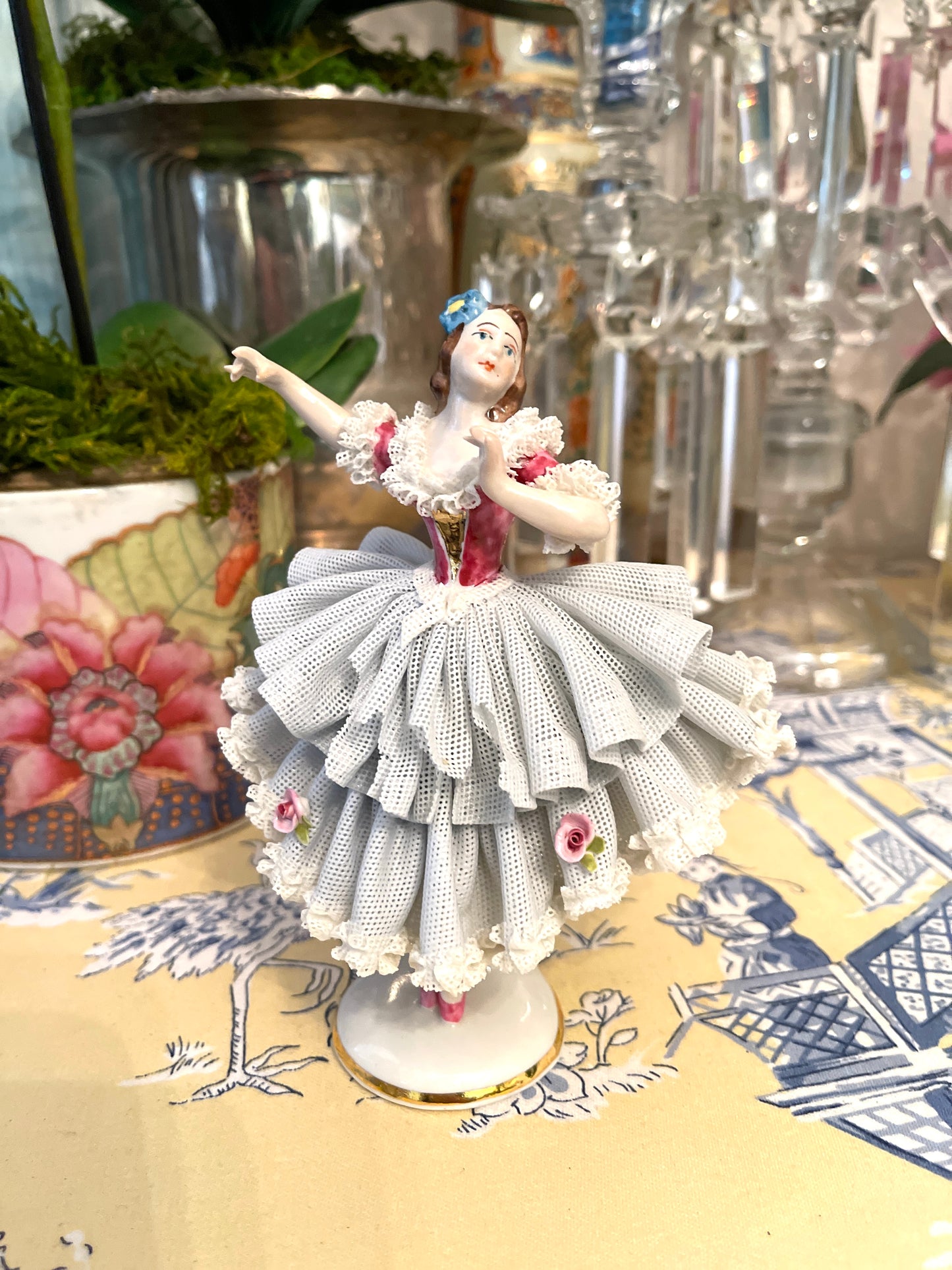 Vintage Dresden Porcelain Dancer, Vintage Shelf Decor, Grandmillennial