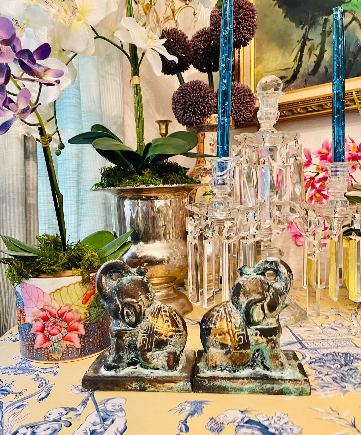 Vintage Elephant Bookends, Cast Metal, Made in Japan