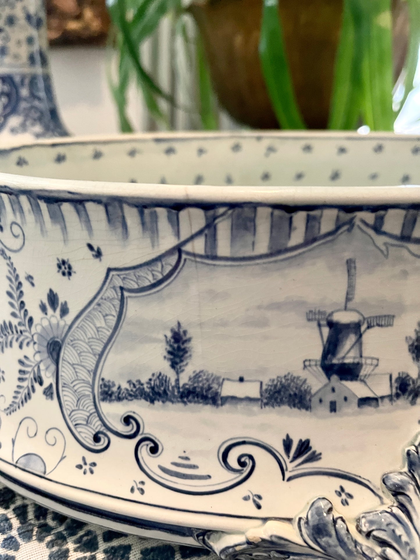 Vintage Blue and White Royal Bonn Delft Jardiniere, Blue and White