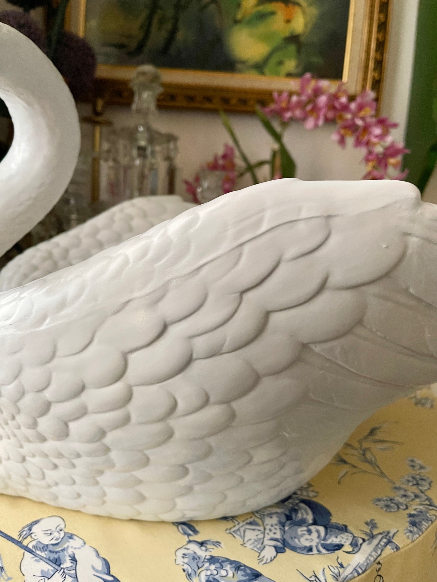 Large Glossy White Ceramic Swan