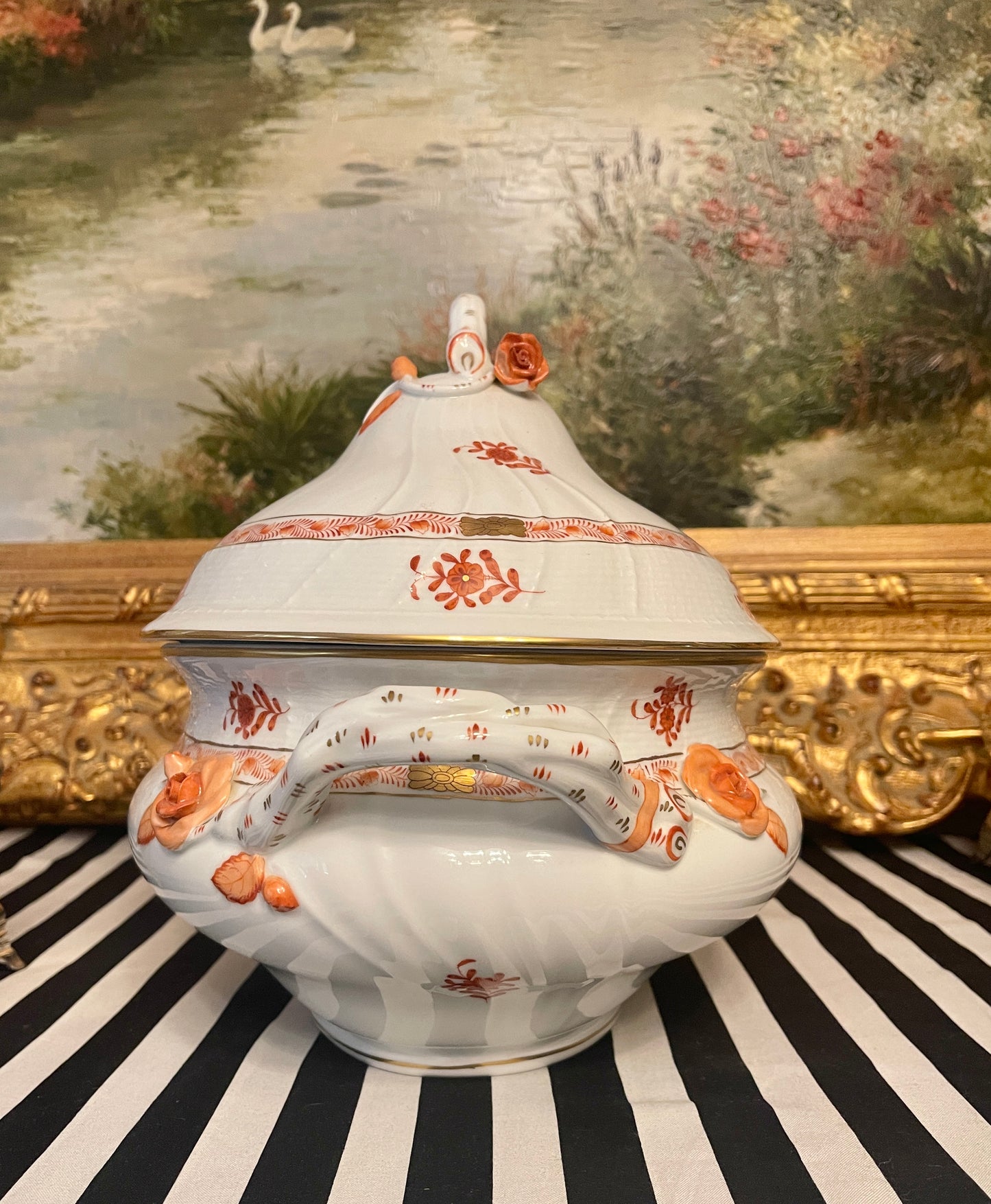 Large Herend Chinese Bouquet Tureen with Branch Handles