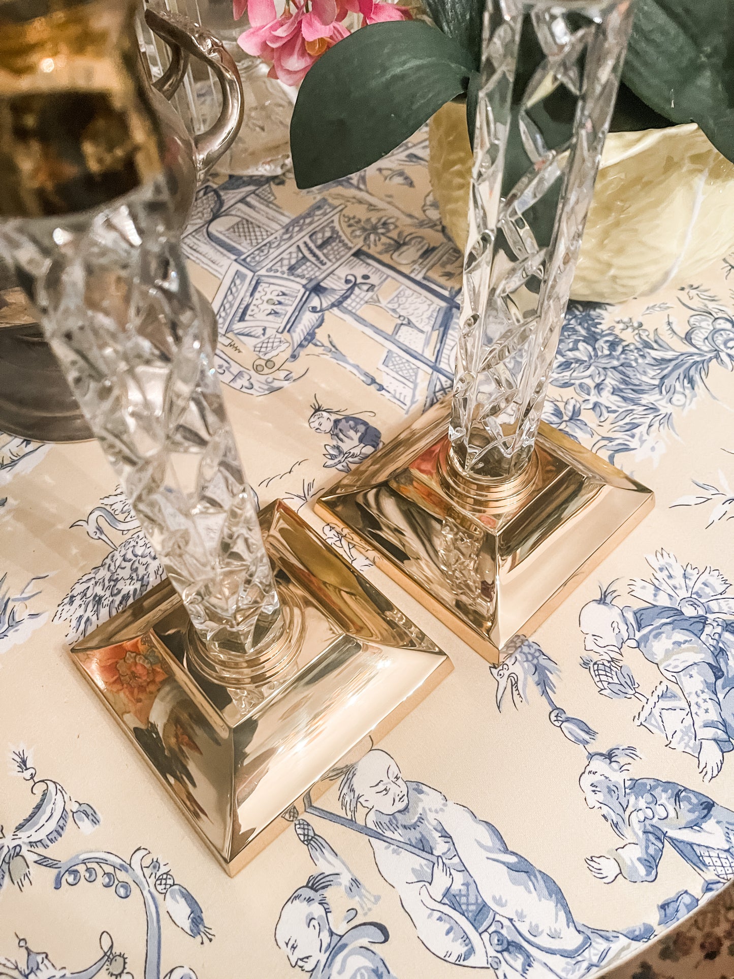 Waterford Candlesticks Vintage Waterford Crystal & Brass "Cambridge" Pattern 11" Candlestick -