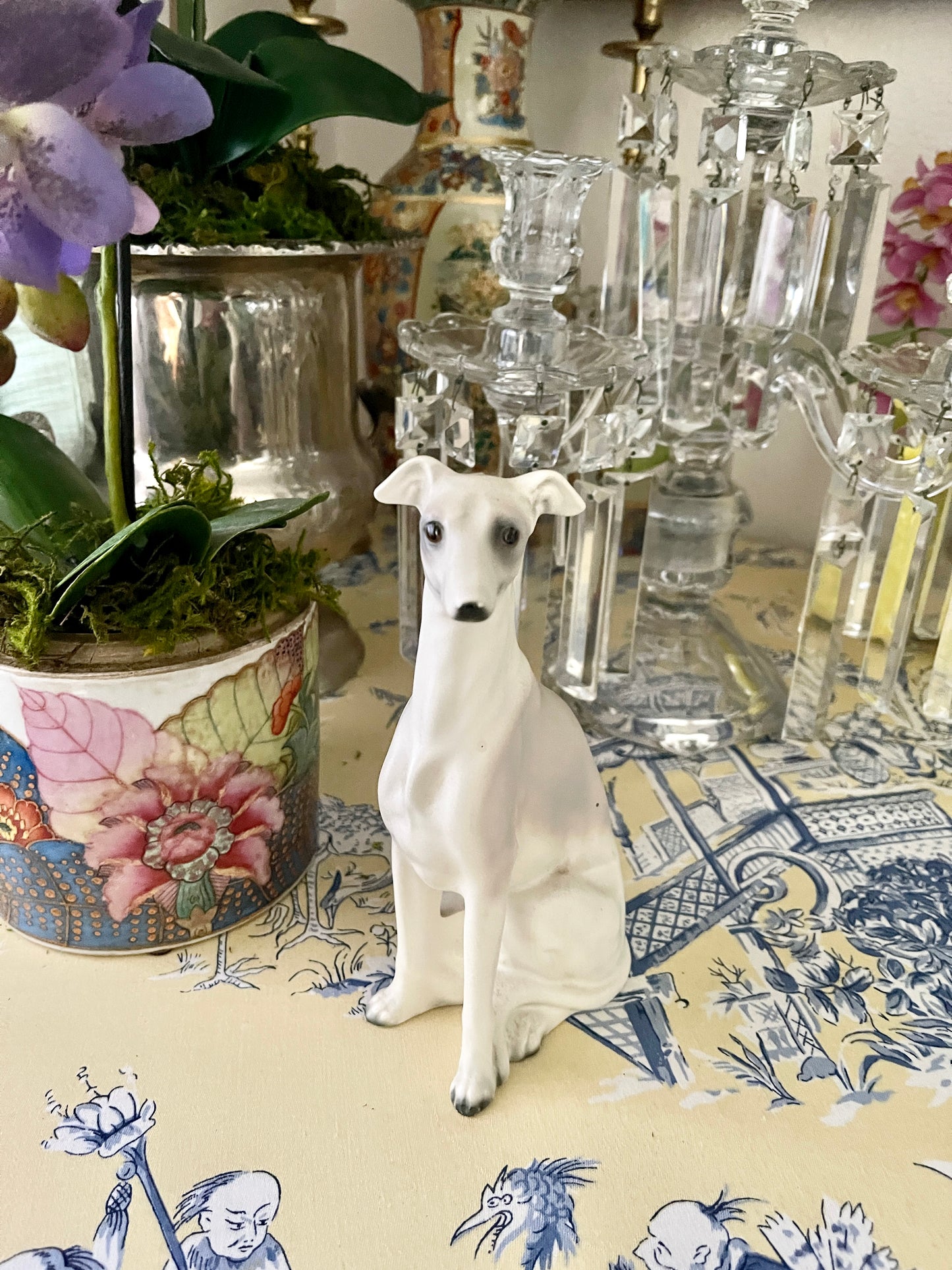 Vintage Whippet Statuette, Hand Painted, Perfect Shelf Decor