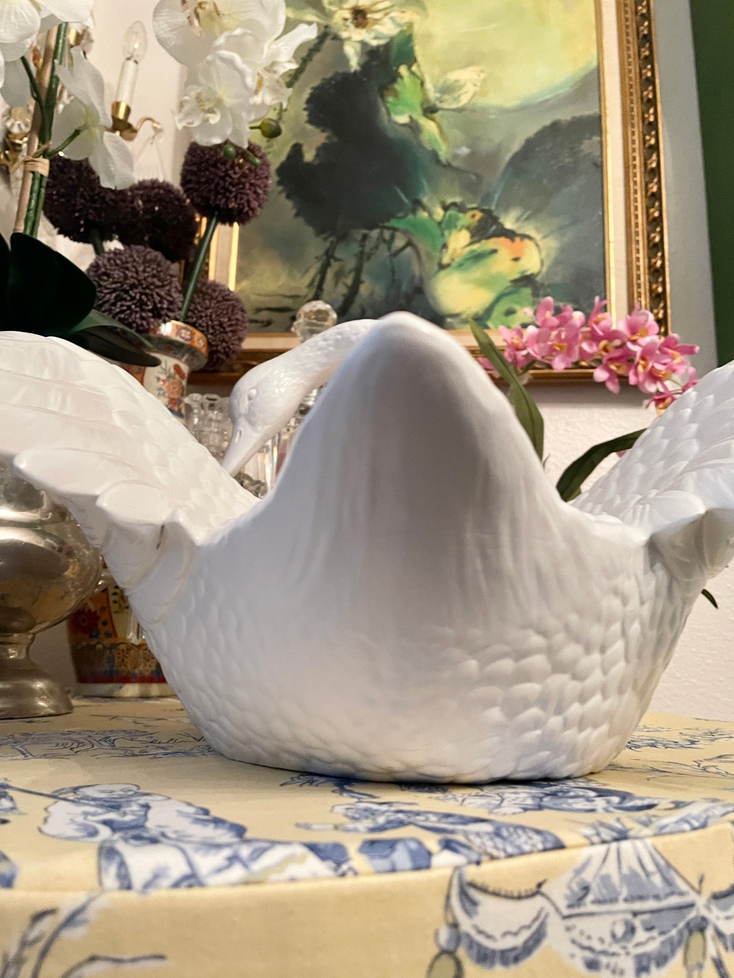 Large Glossy White Ceramic Swan