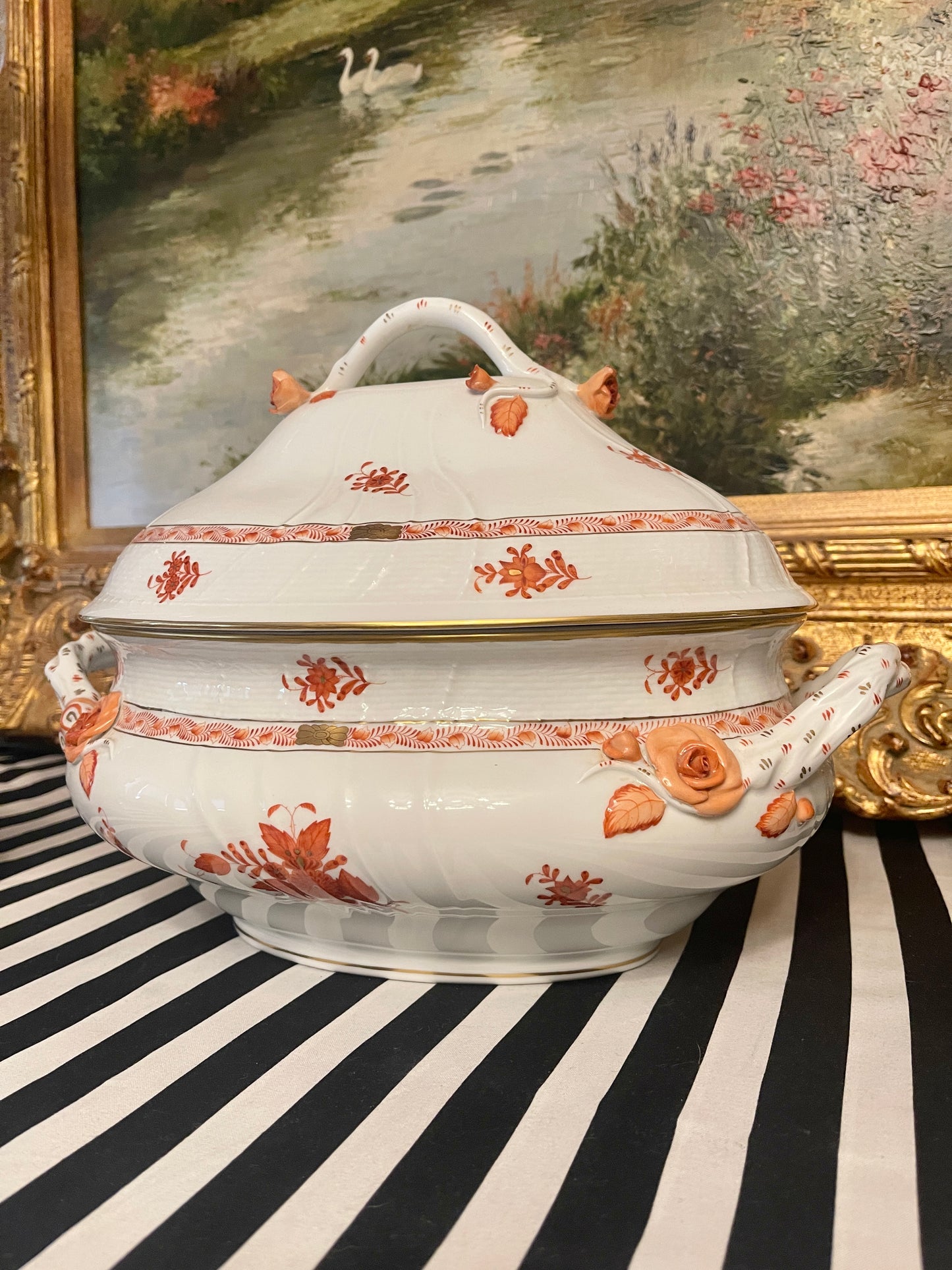 Large Herend Chinese Bouquet Tureen with Branch Handles