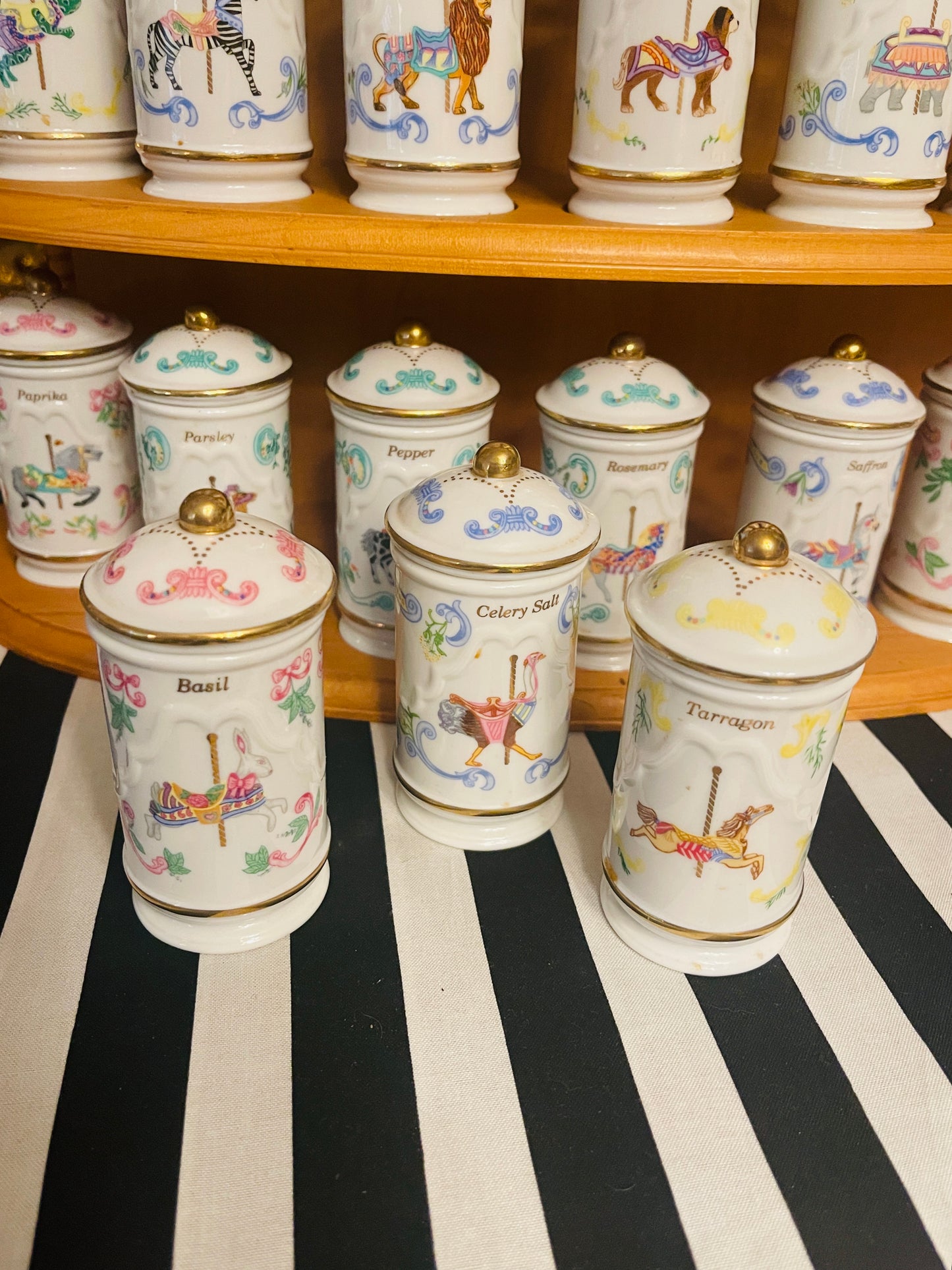 1993 Lenox Carousel Spice Collection, 24 Lenox Spice Jars with Original Rack