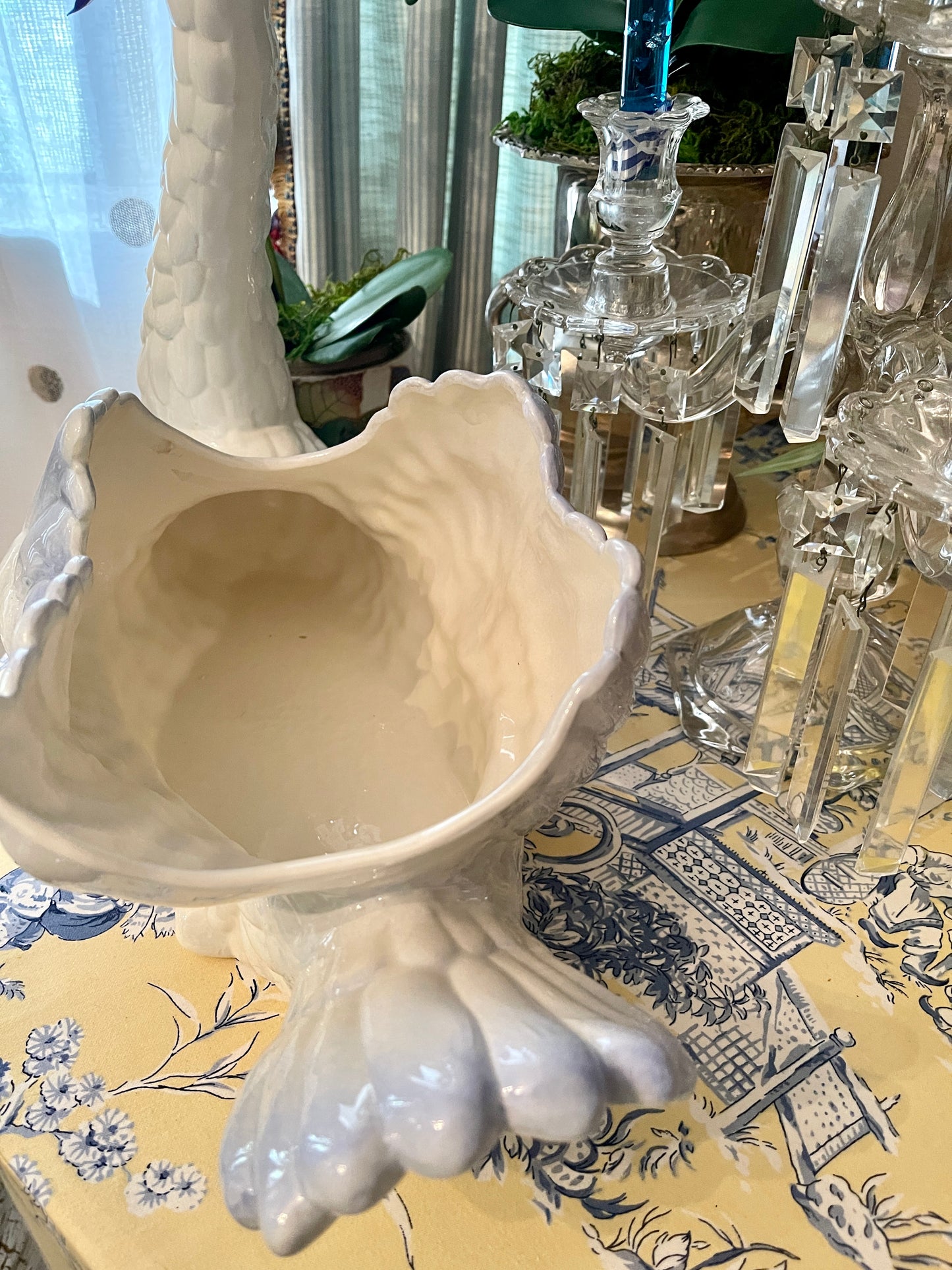 Large Blue and White Swan Planter, Vintage Hand Painted Ceramic Swan