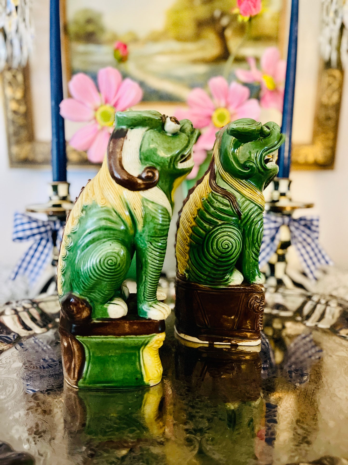 Vintage Foo Dogs, Glazed Chinese Porcelain, OLD