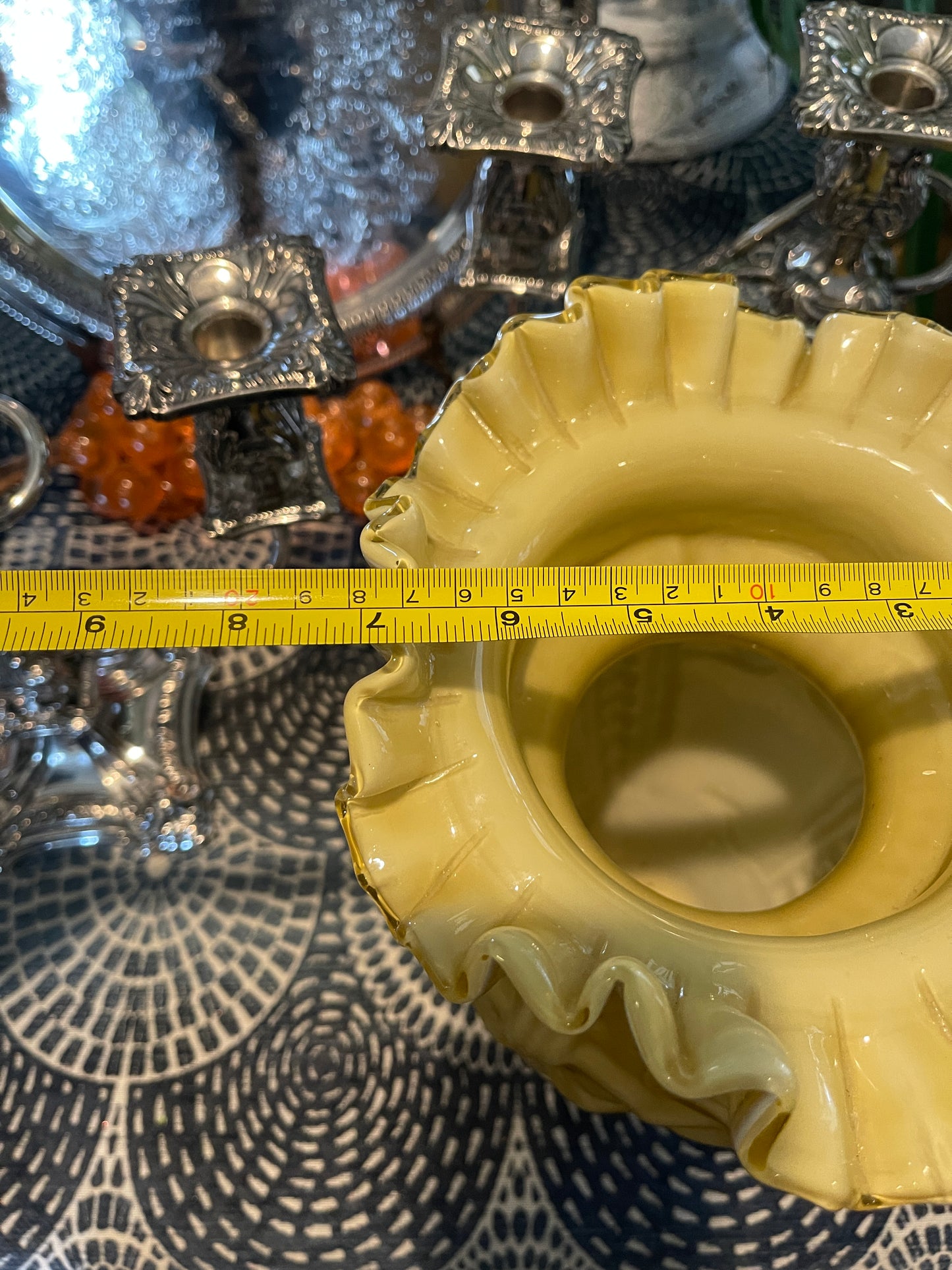 Vintage Art Deco Vase with Cased Ruffle Hand Blown Glass Vase, Mid 20th Century Victorian Vase in Butterscotch, Fantastic Detail
