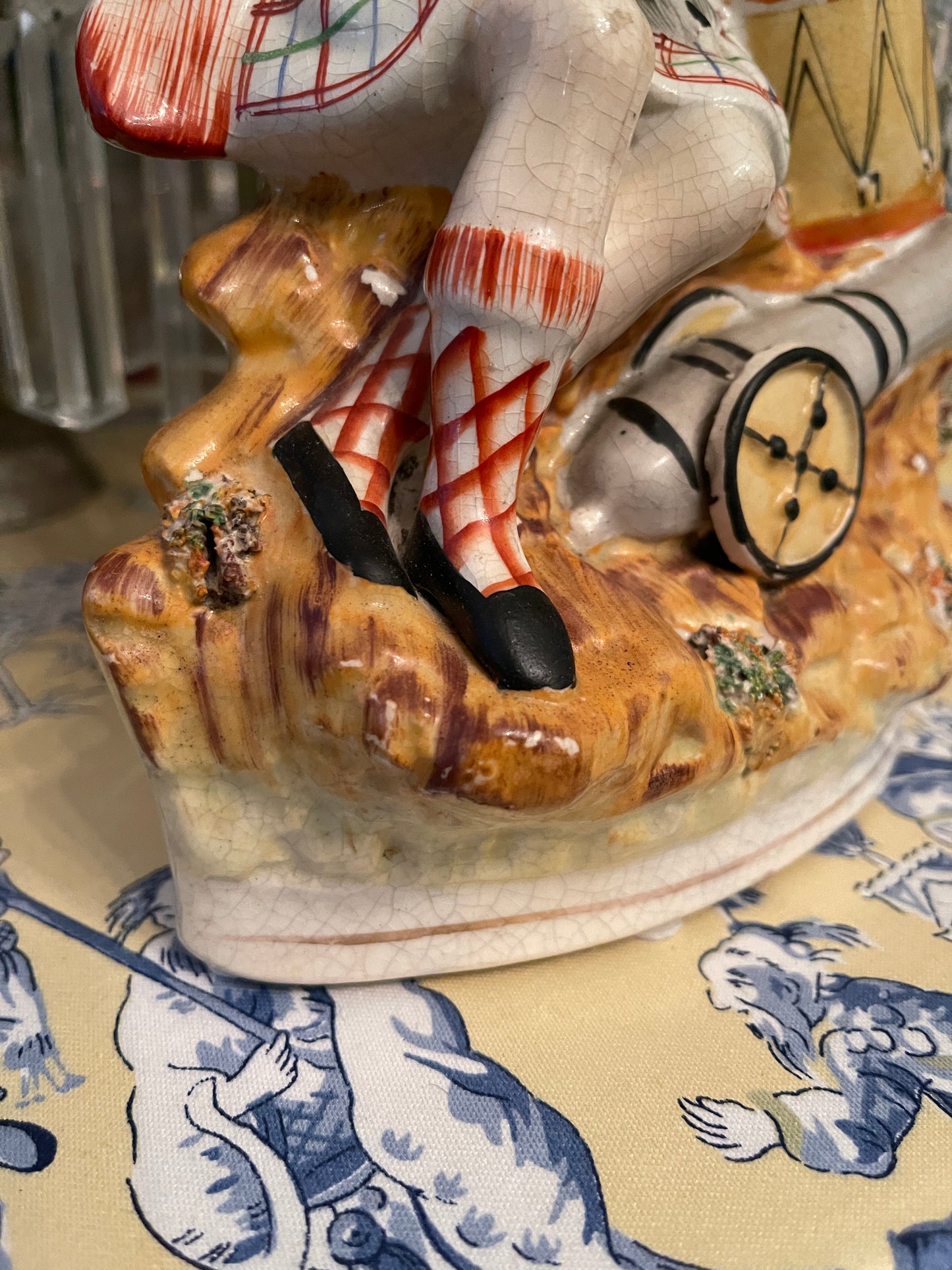 Sleeping Scotsman Staffordshire Statuette, Hand Painted, Vibrant Colors, Military Shelf Decor
