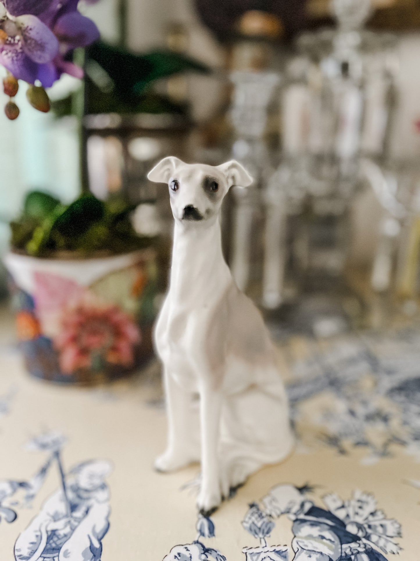 Vintage Whippet Statuette, Hand Painted, Perfect Shelf Decor