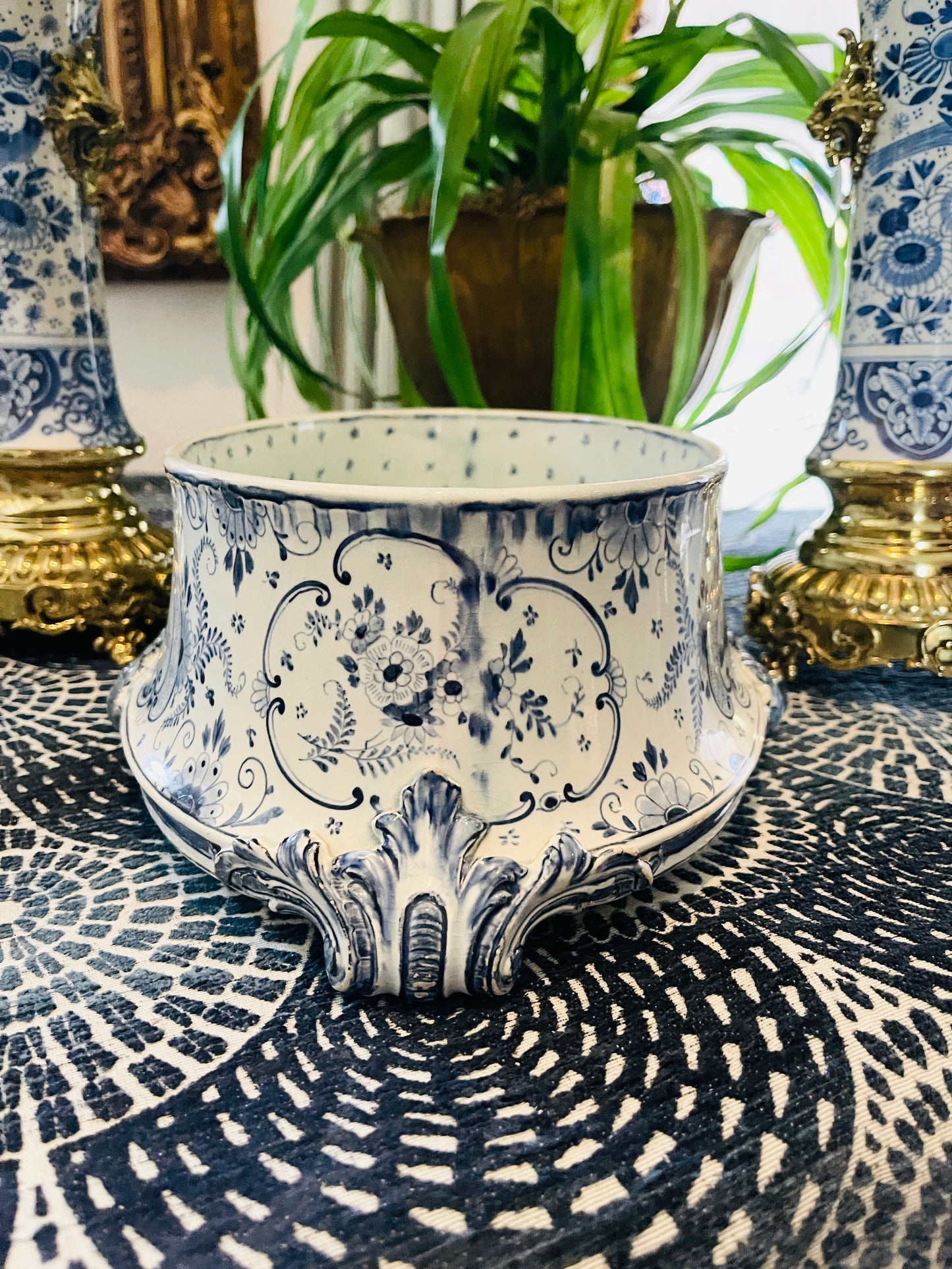 Vintage Blue and White Royal Bonn Delft Jardiniere, Blue and White