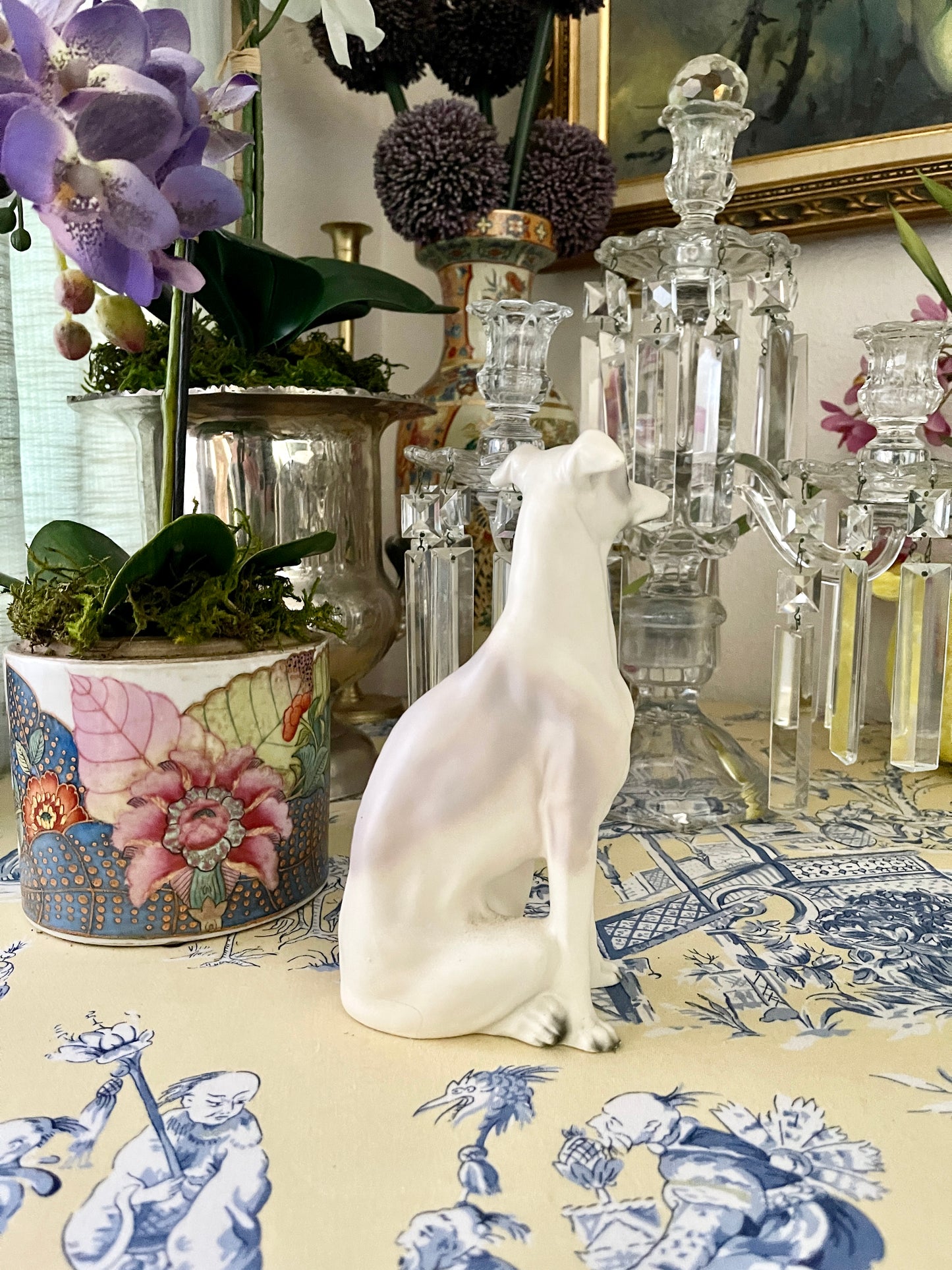 Vintage Whippet Statuette, Hand Painted, Perfect Shelf Decor
