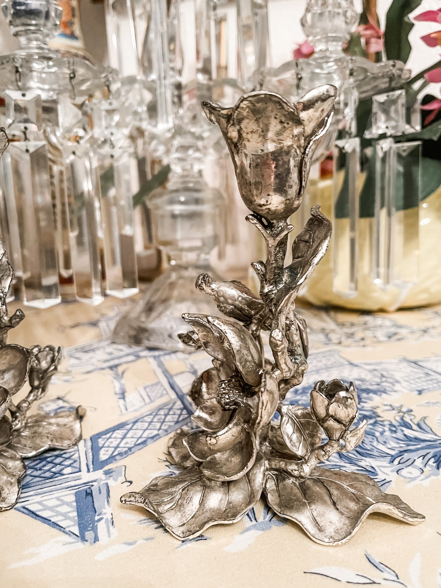 Arthur Court Magnolia Blooms and Birds Candlesticks
