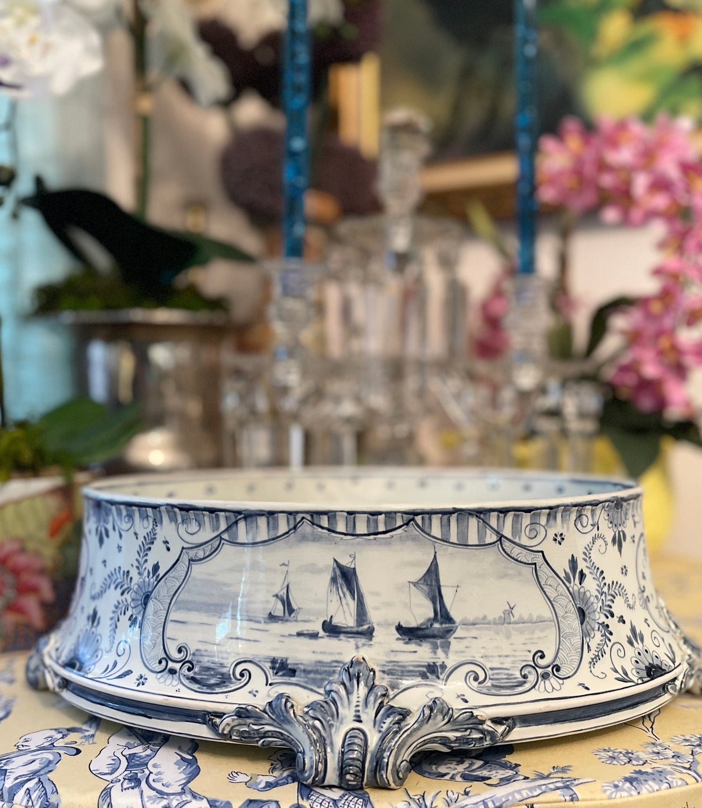 Vintage Blue and White Royal Bonn Delft Jardiniere, Blue and White