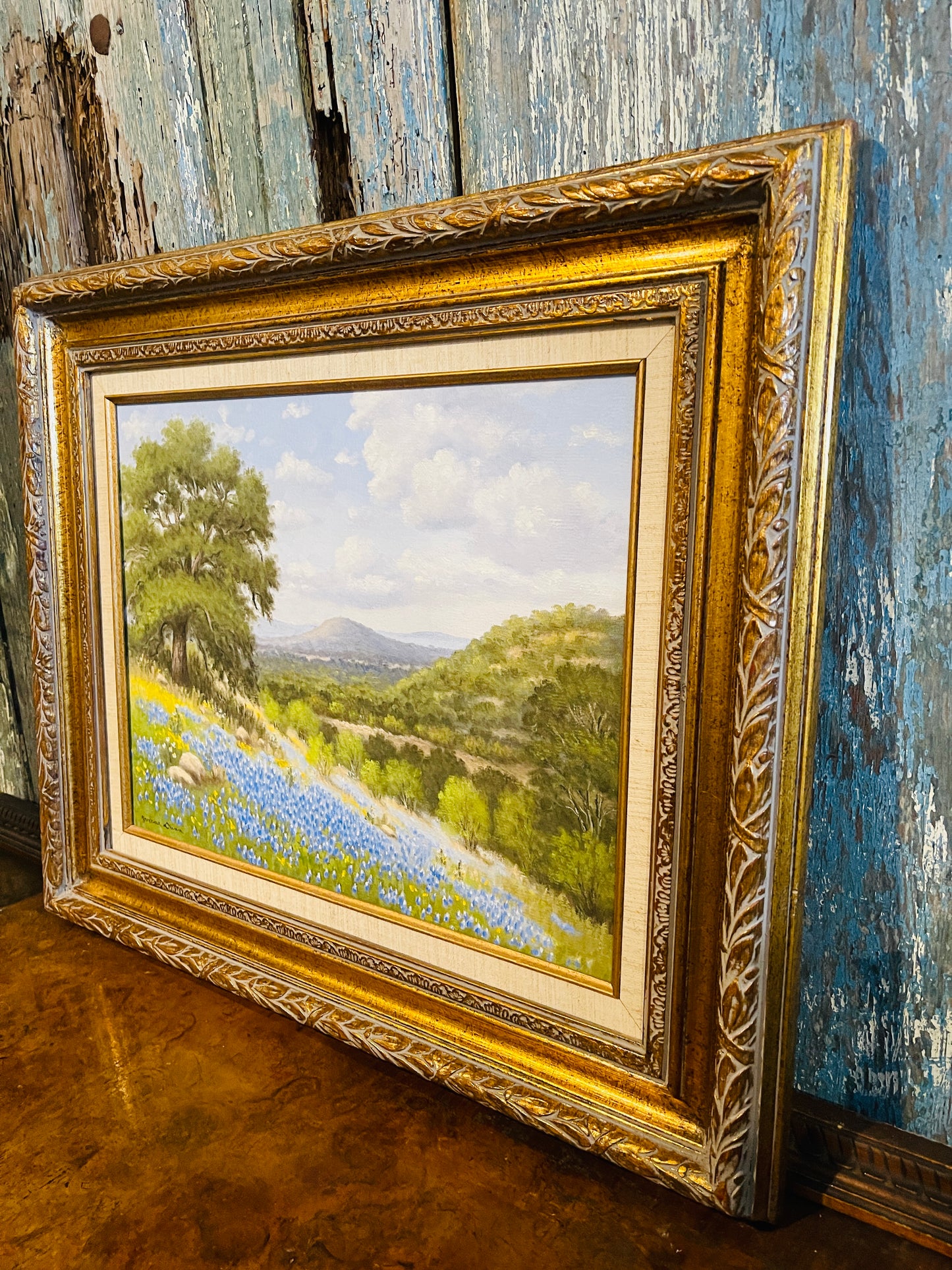 Texas Hill Country Bluebonnet Painting by Yvonne Dunn, Signed and Framed