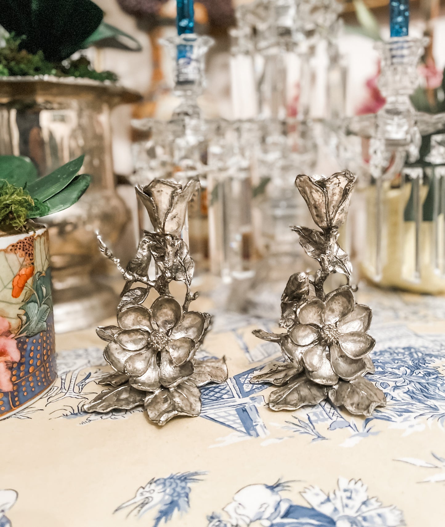 Arthur Court Magnolia Blooms and Birds Candlesticks