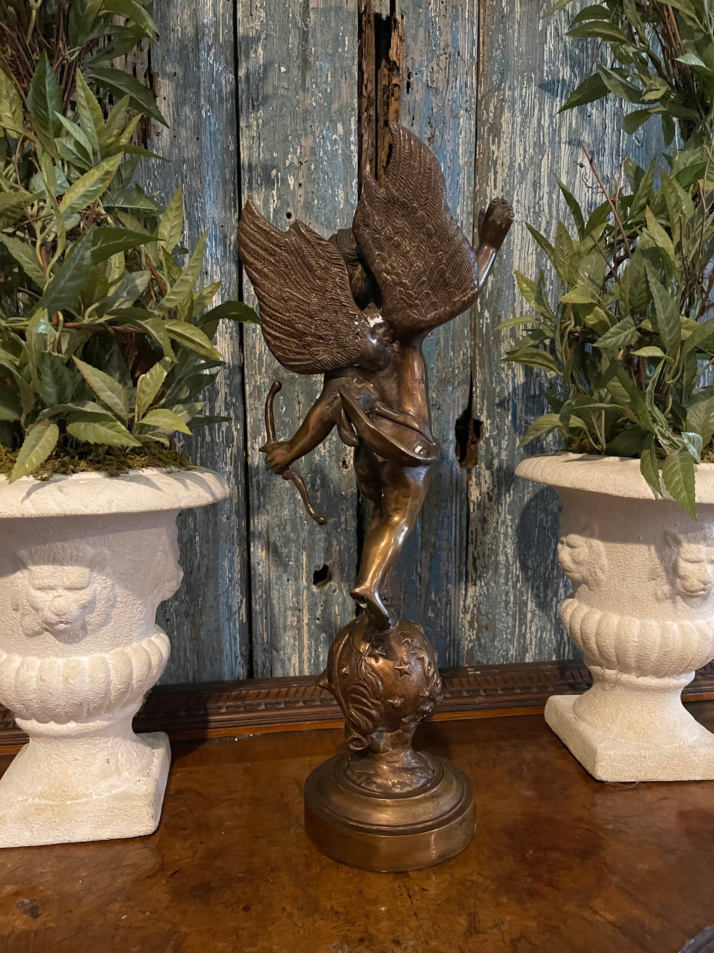 Vintage Bronze Winged Cherub Statuette