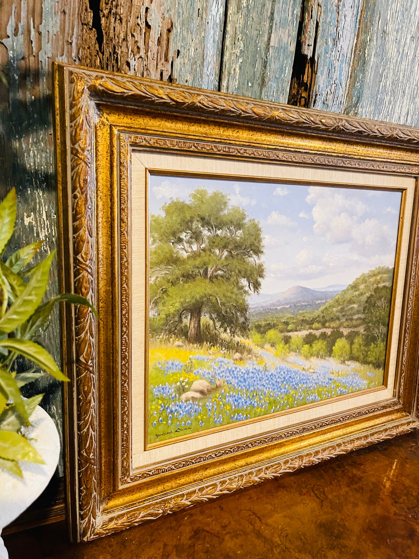 Texas Hill Country Bluebonnet Painting by Yvonne Dunn, Signed and Framed