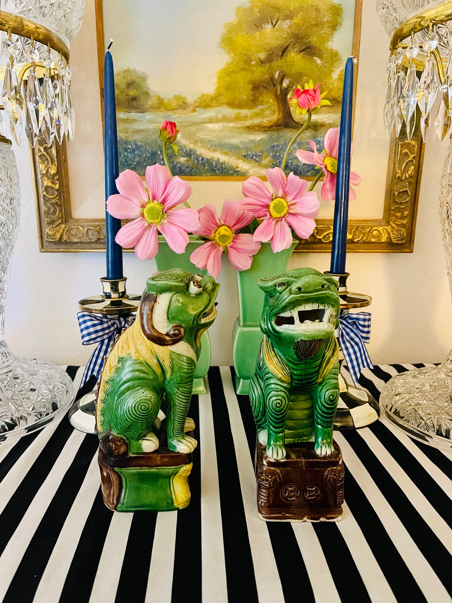 Vintage Foo Dogs, Glazed Chinese Porcelain, OLD
