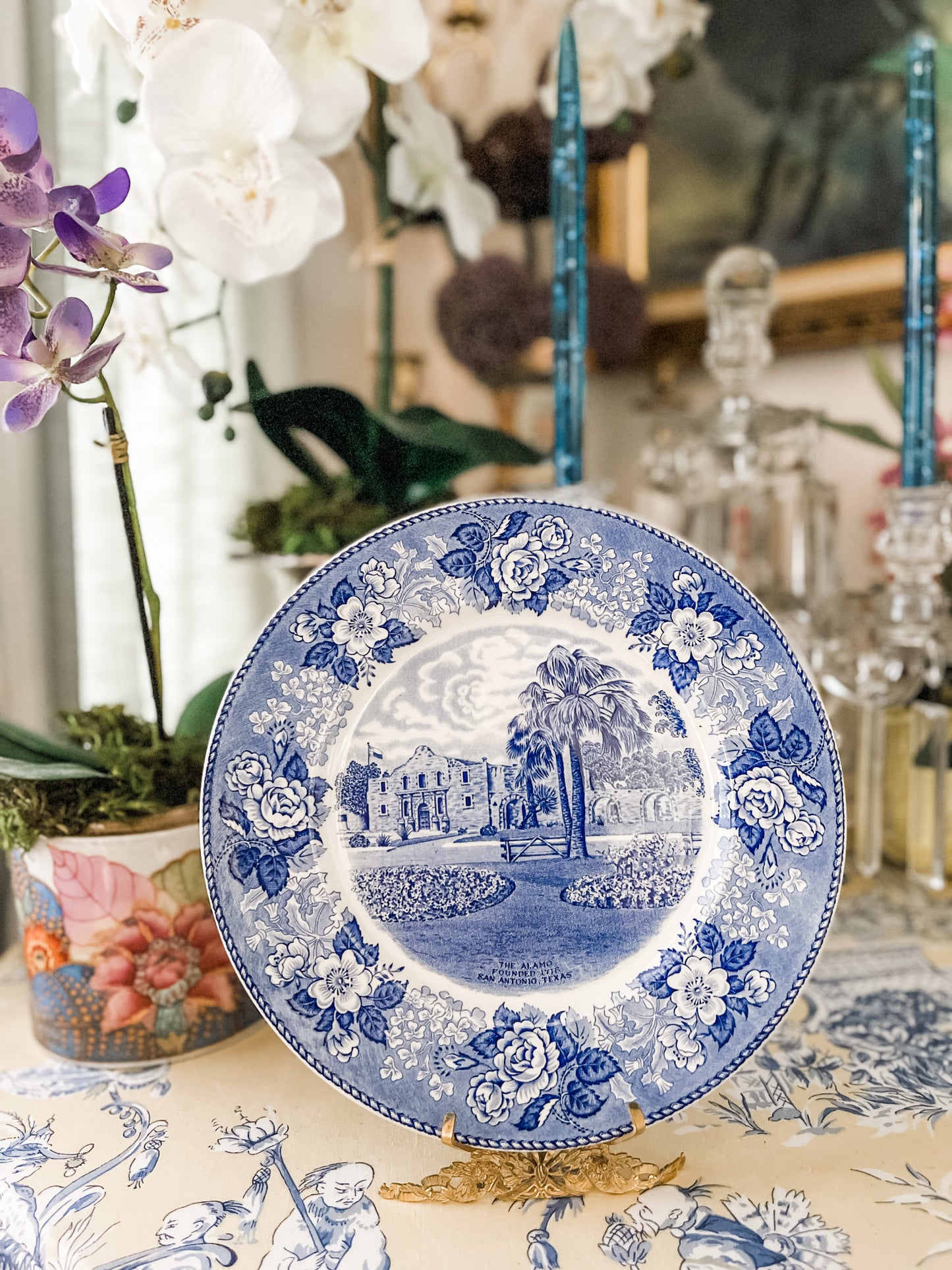 Blue and White Alamo Staffordshire Plate