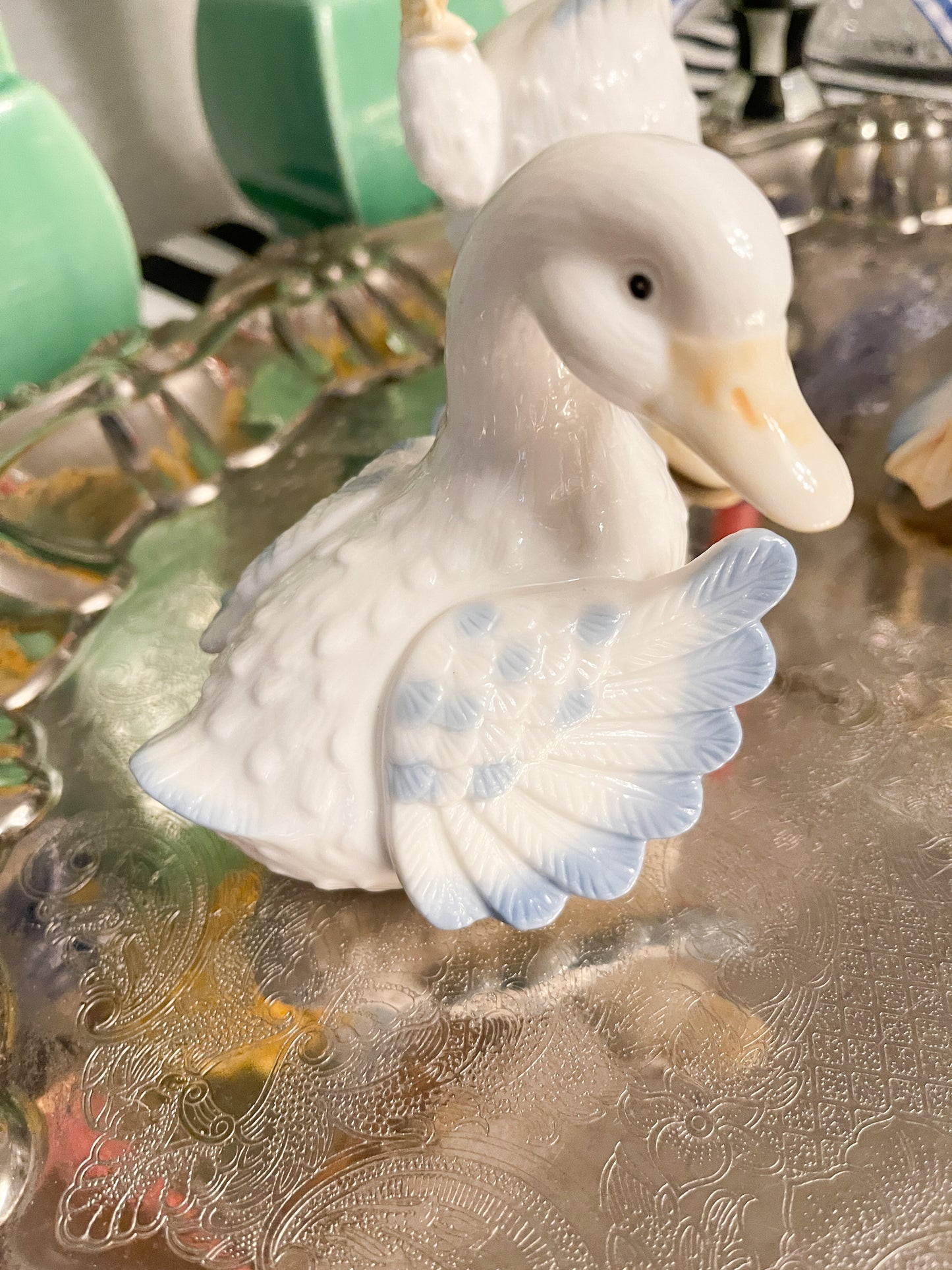 Set of Three Blue and White Ducks