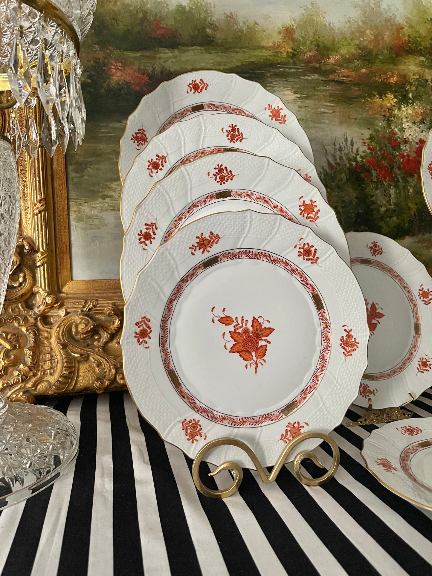 Herend Rust Chinese Bouquet 10.25" Dinner Plates, Sold in Pairs