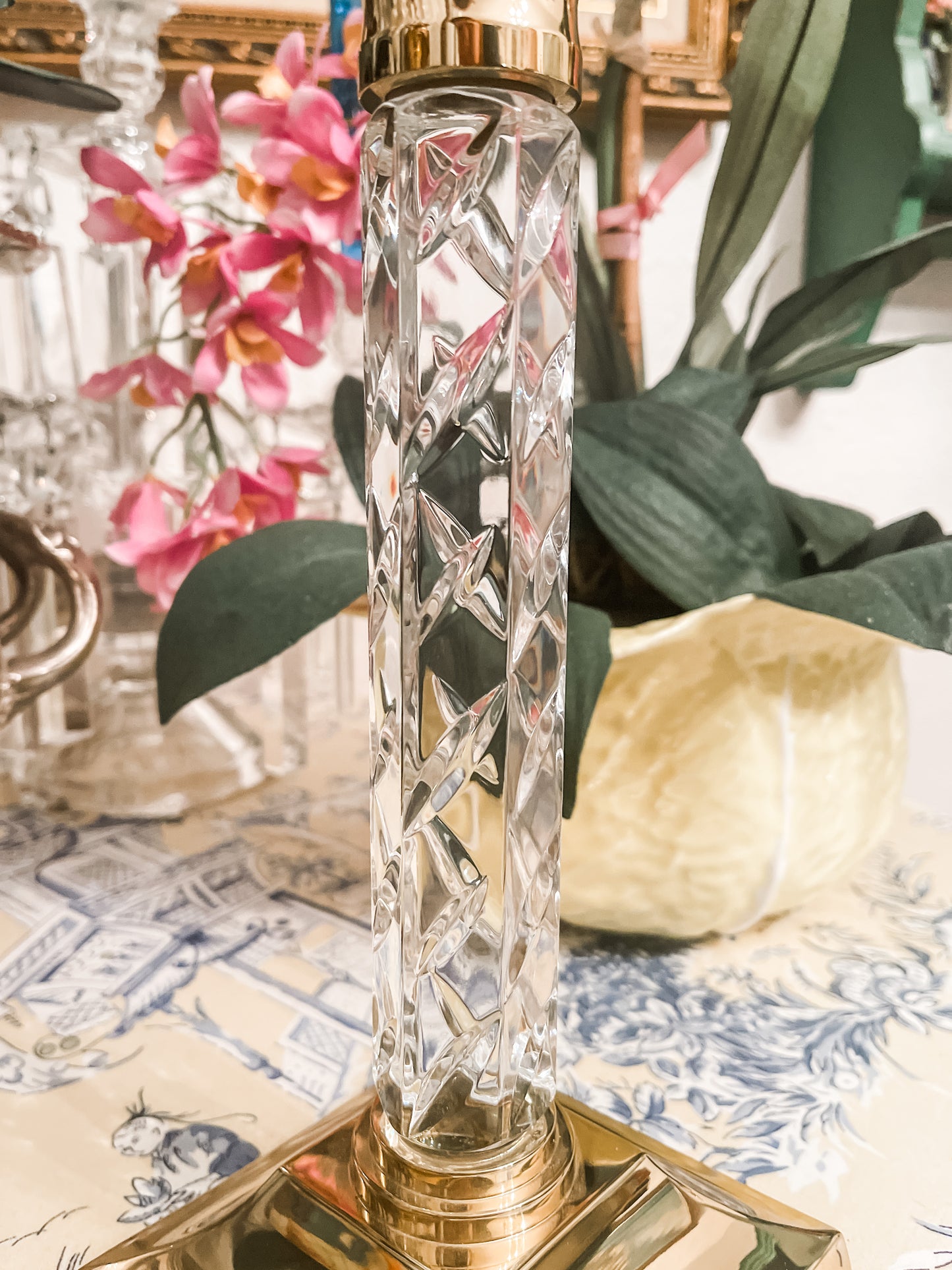 Waterford Candlesticks Vintage Waterford Crystal & Brass "Cambridge" Pattern 11" Candlestick -