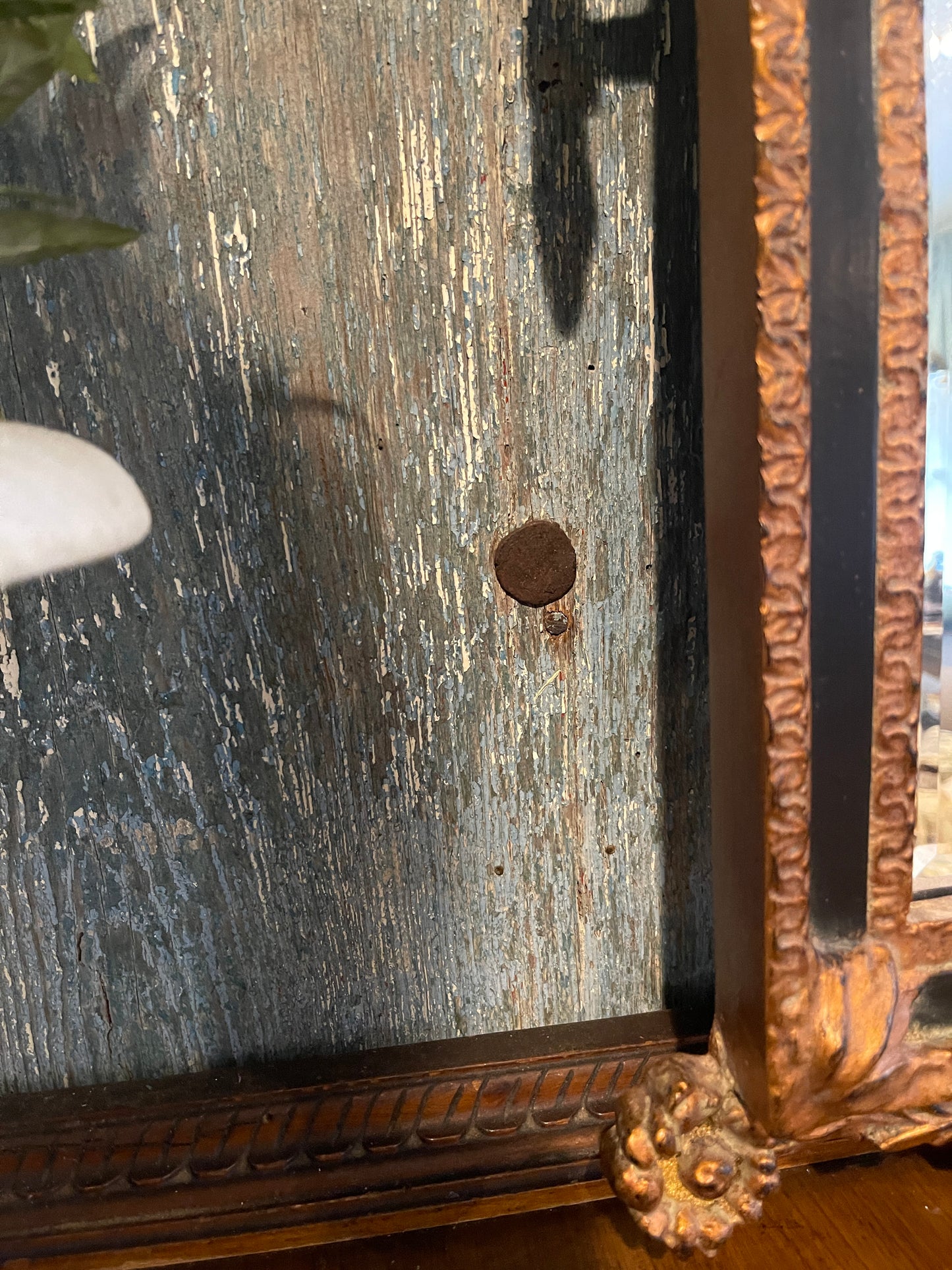 Carved Gilt Wood Cherub and Acanthus Beveled Mirror