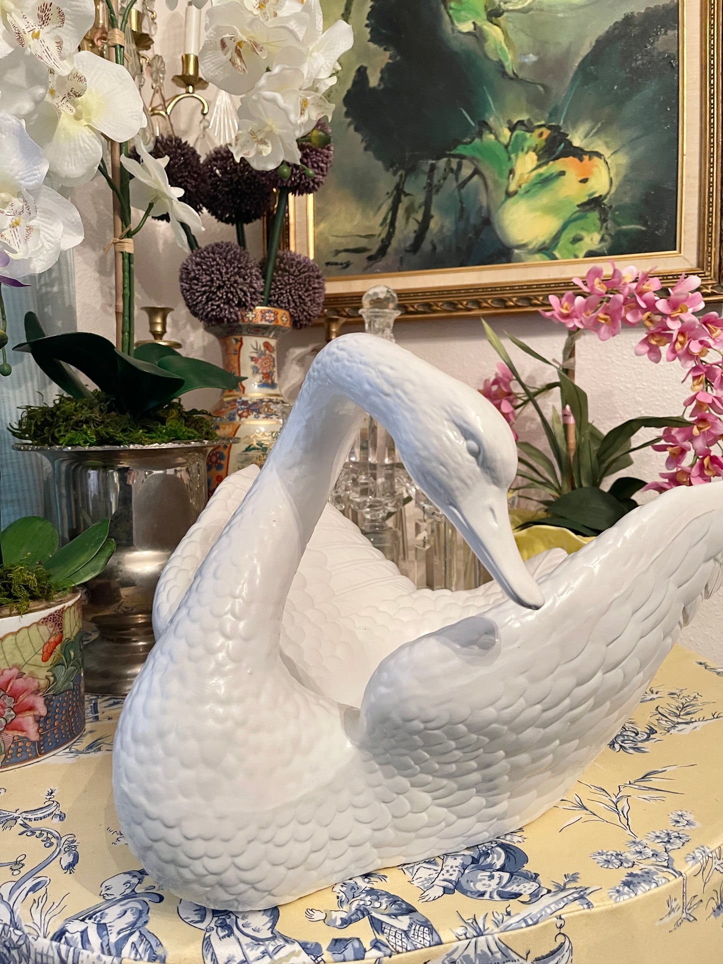 Large Glossy White Ceramic Swan