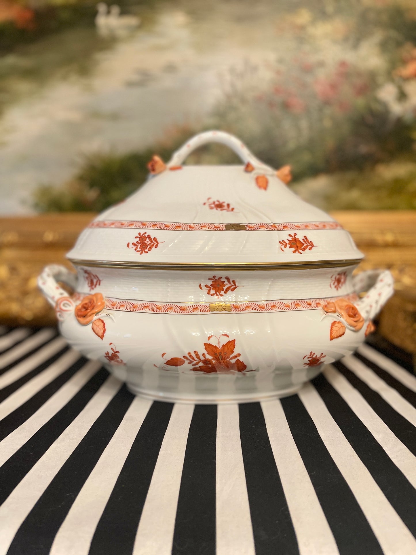 Large Herend Chinese Bouquet Tureen with Branch Handles