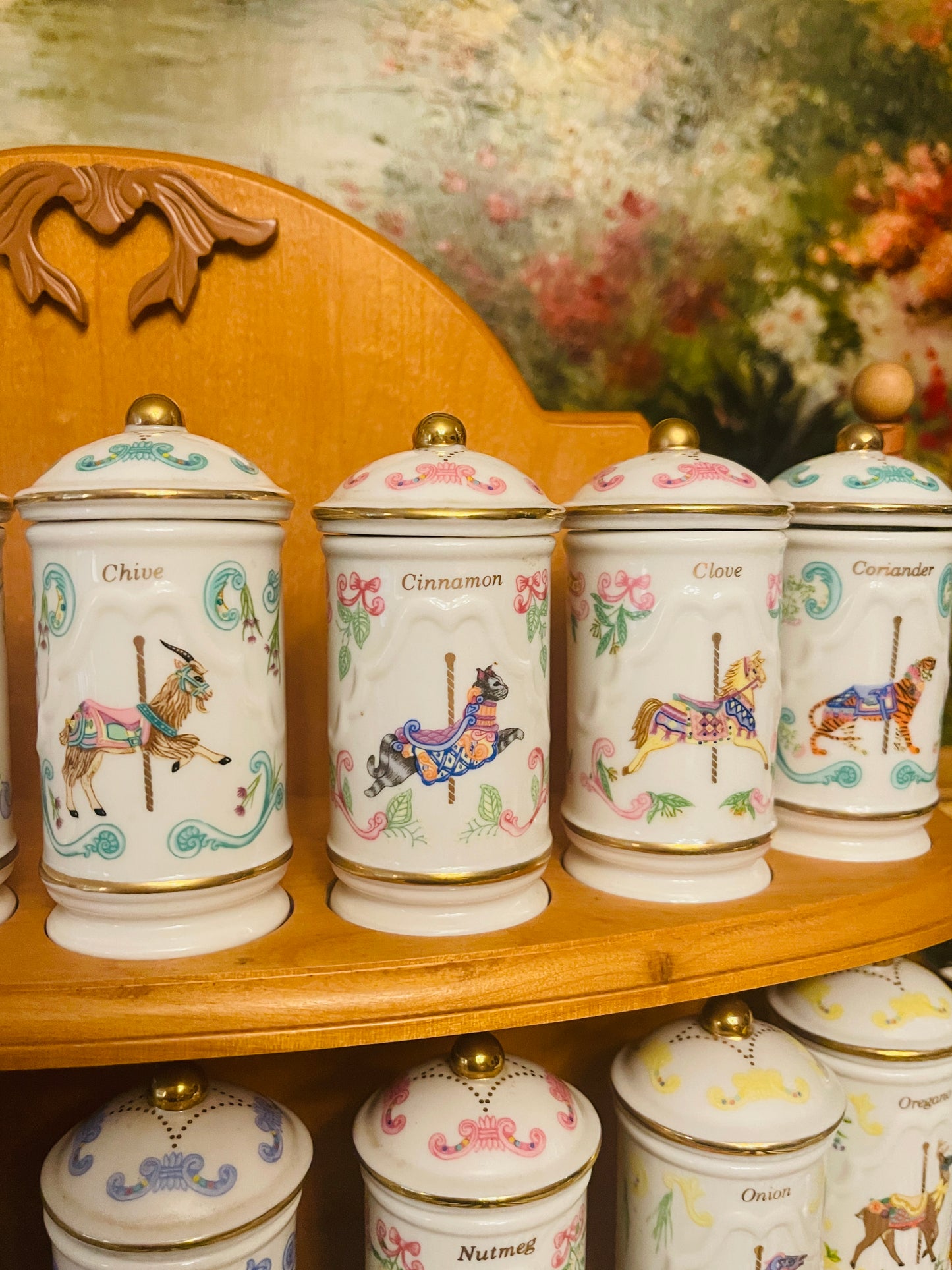 1993 Lenox Carousel Spice Collection, 24 Lenox Spice Jars with Original Rack