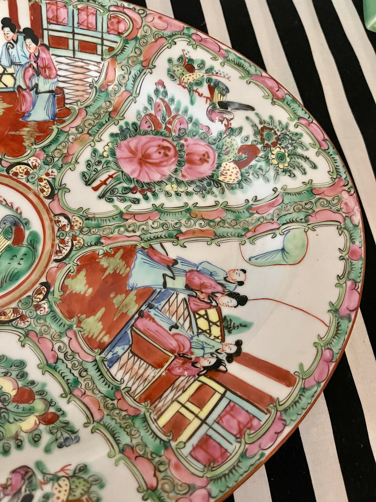 Large Vintage Oval Rose Medallion Platter, Hand Painted, Decorated in Hong Kong,