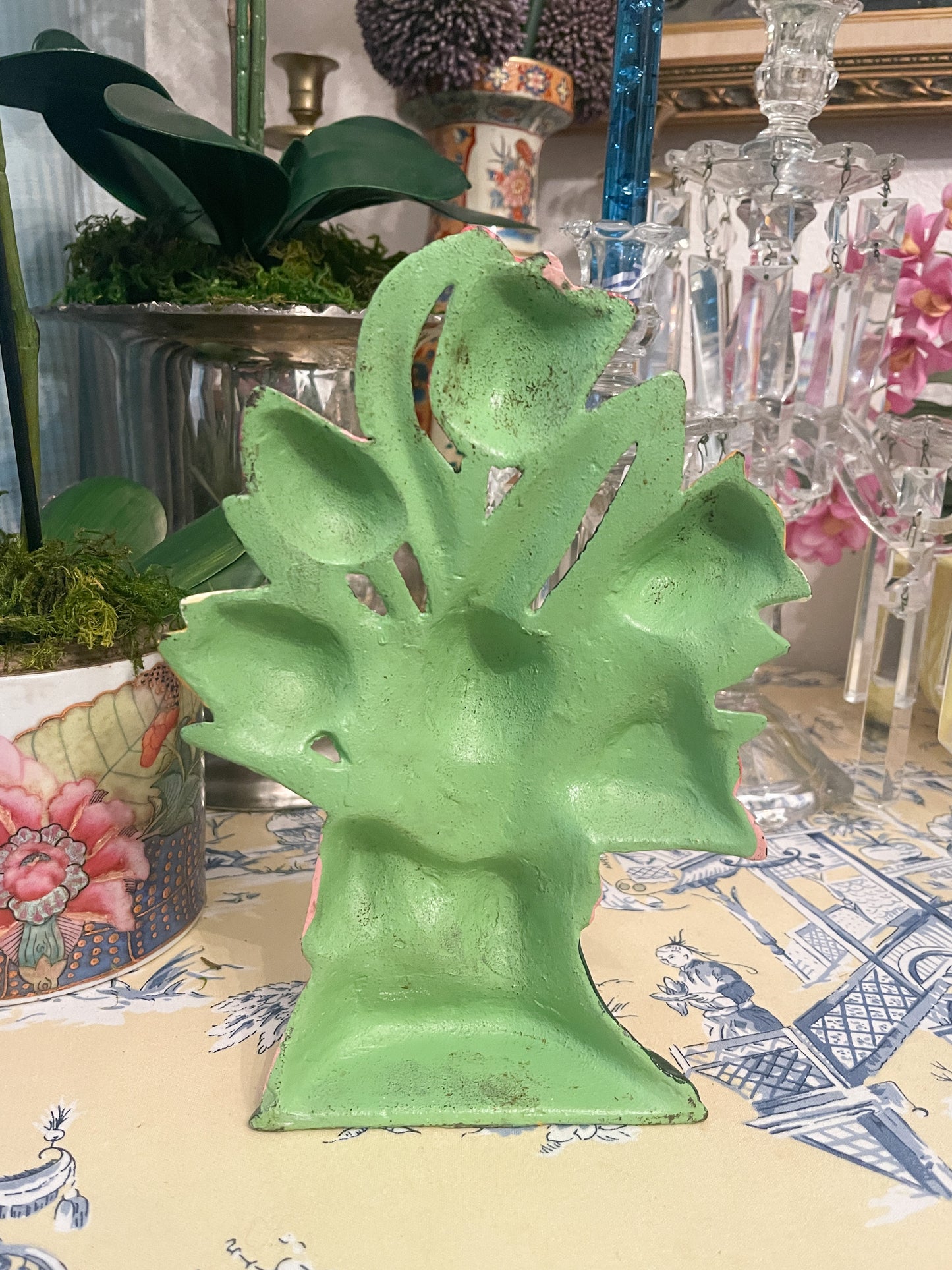 Vintage Cast Iron Tulip Bouquet with Pink Bow