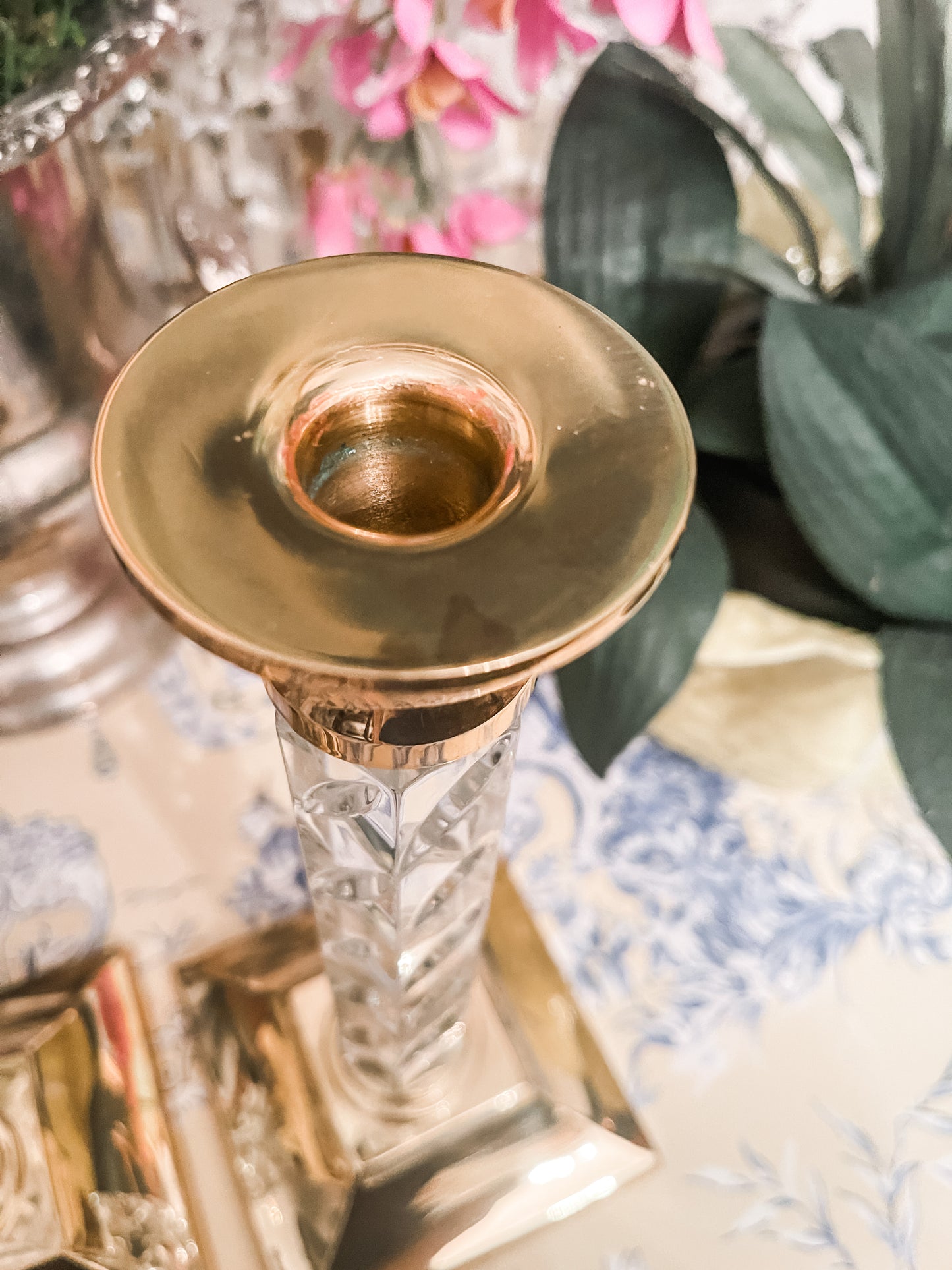 Waterford Candlesticks Vintage Waterford Crystal & Brass "Cambridge" Pattern 11" Candlestick -