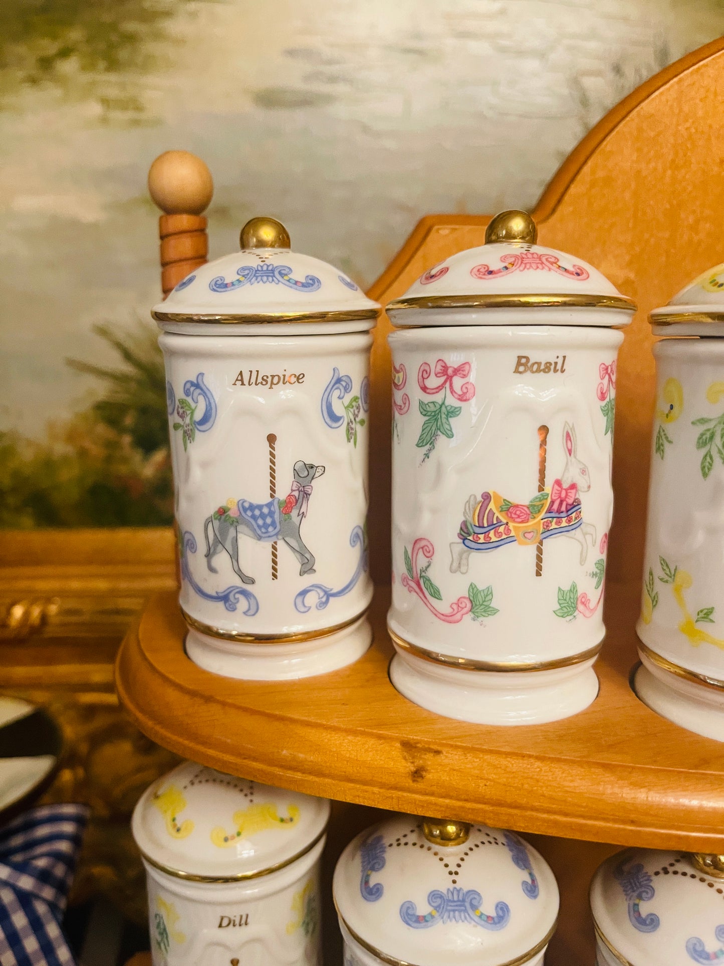 1993 Lenox Carousel Spice Collection, 24 Lenox Spice Jars with Original Rack