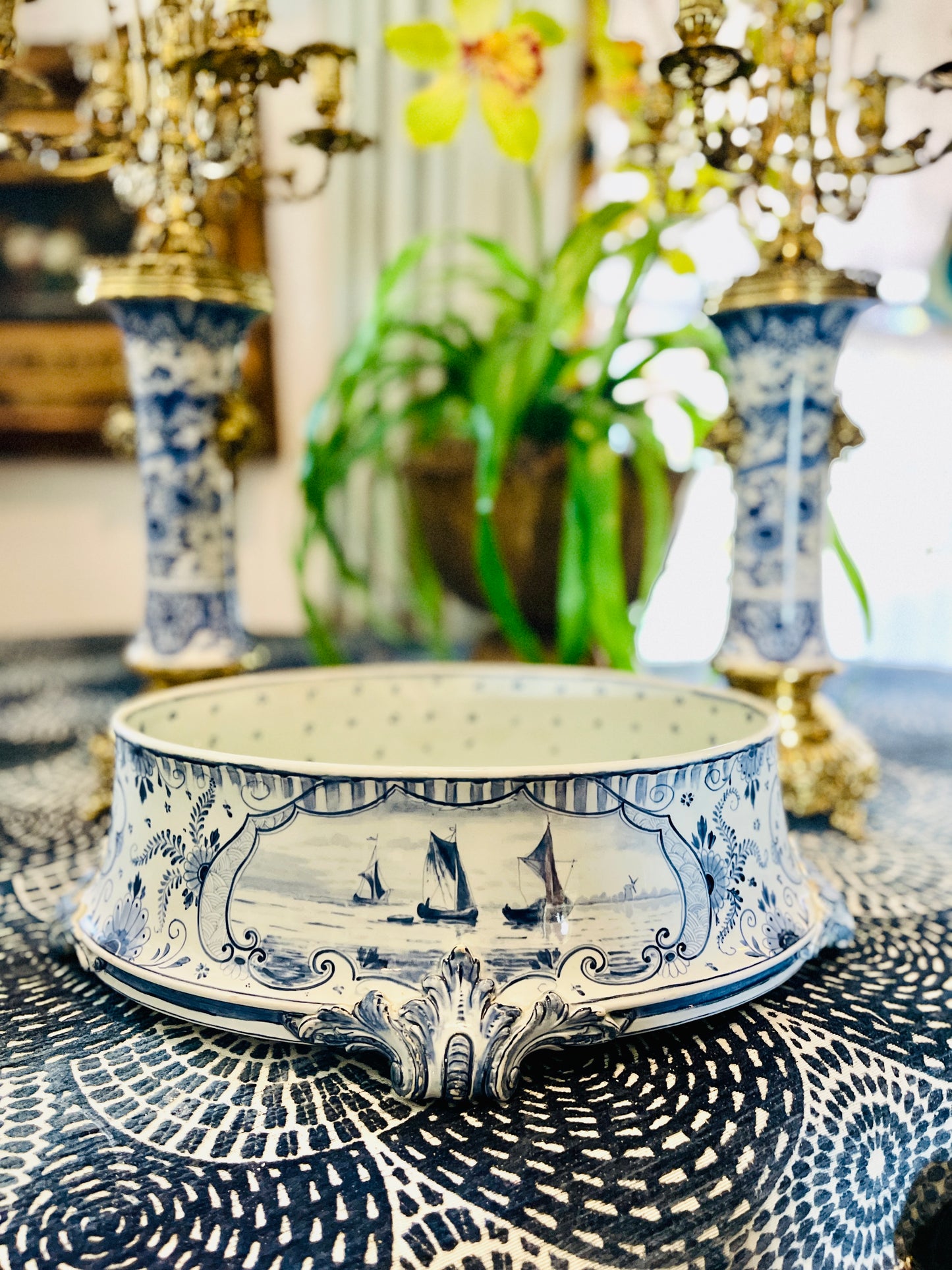 Vintage Blue and White Royal Bonn Delft Jardiniere, Blue and White