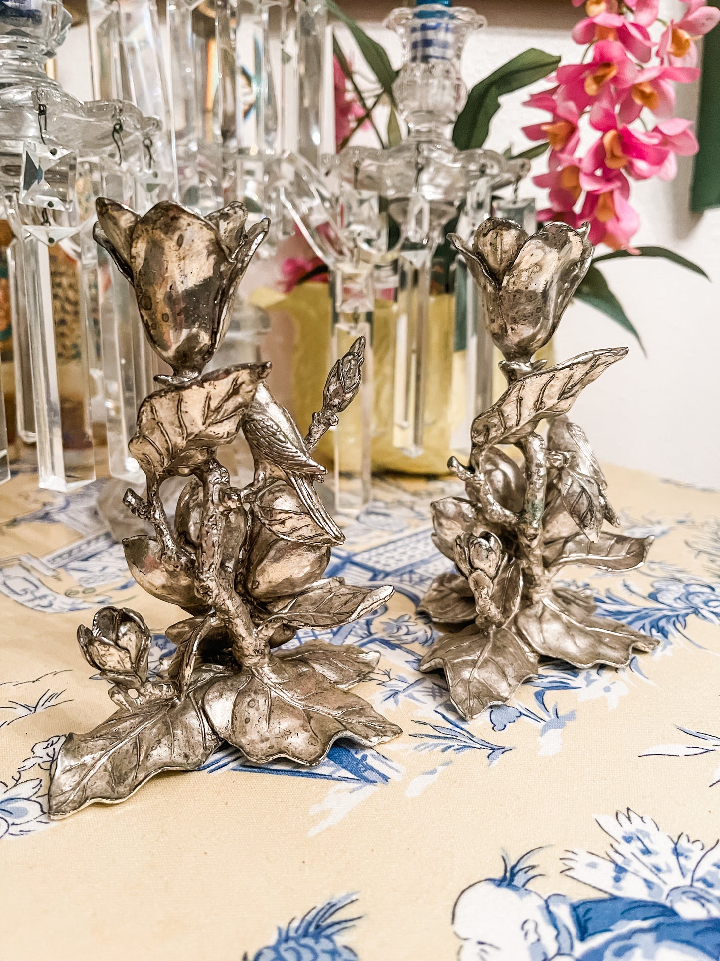 Arthur Court Magnolia Blooms and Birds Candlesticks