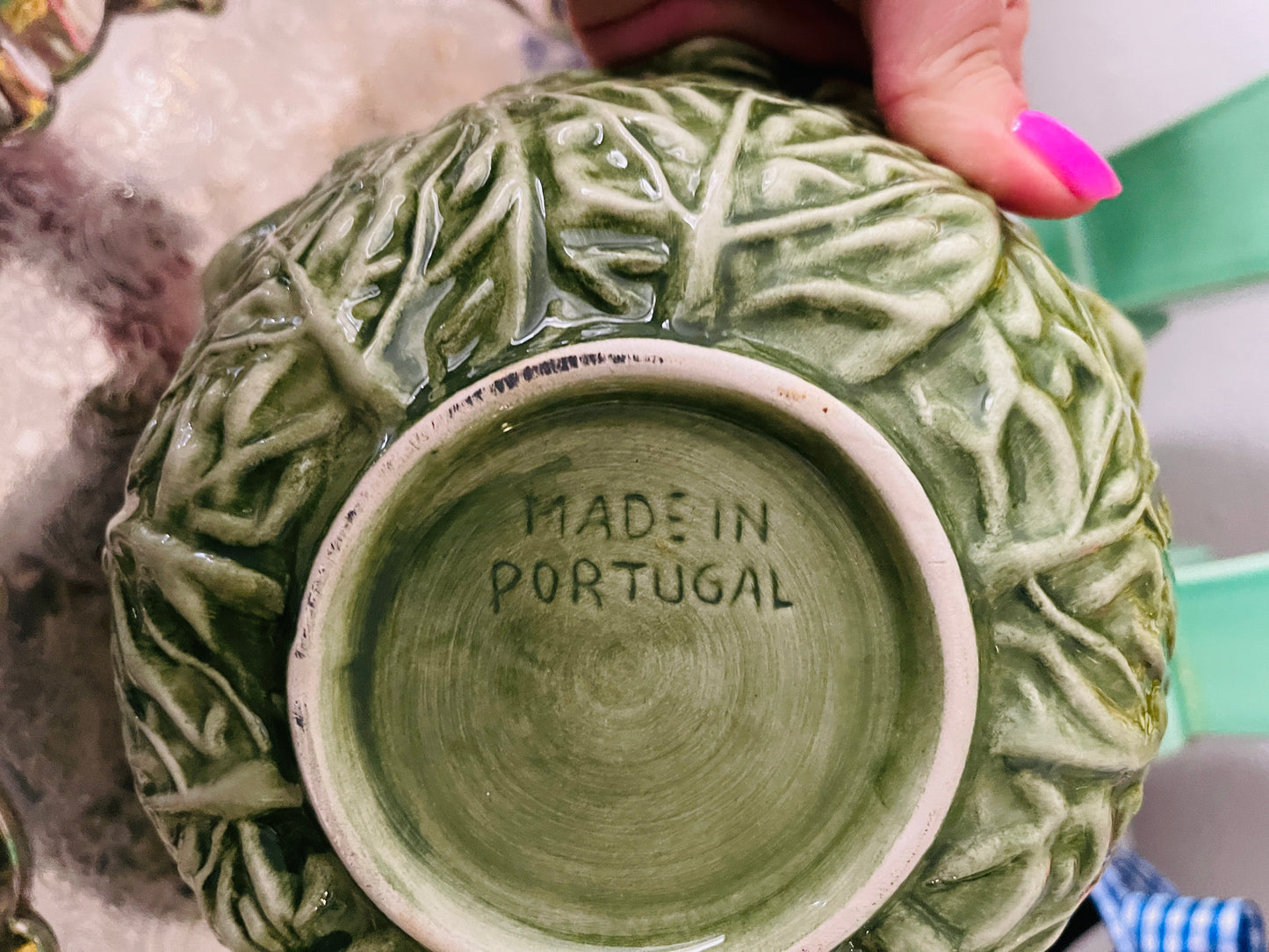 Green Cabbage Ware Serving Bowl, Made in Portugal
