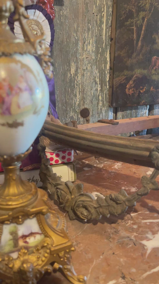 Antique French Bronze Crown Corner Mount with Floral Garland & Ribbon Detail – 19th Century Ormolu Architectural Salvage, Château-Style Decor Accent