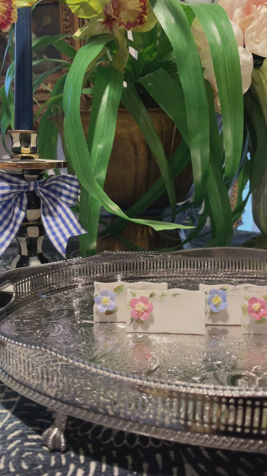 Porcelain Place Card Holders with Pink and Blue Applied Flowers, Shafford