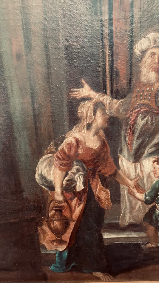 Antique Master Oil Painting, Christ in the Temple as a Child, Biblical Scene in Grand Architectural Setting, Jesus, Estate Art