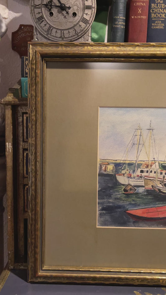 Vintage Waterscape Watercolor by Hedvic Vlasak, Estate Art