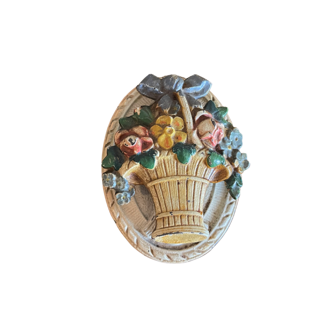 Hubley Cast Iron Door Knocker Basket of Flowers Hand Painted